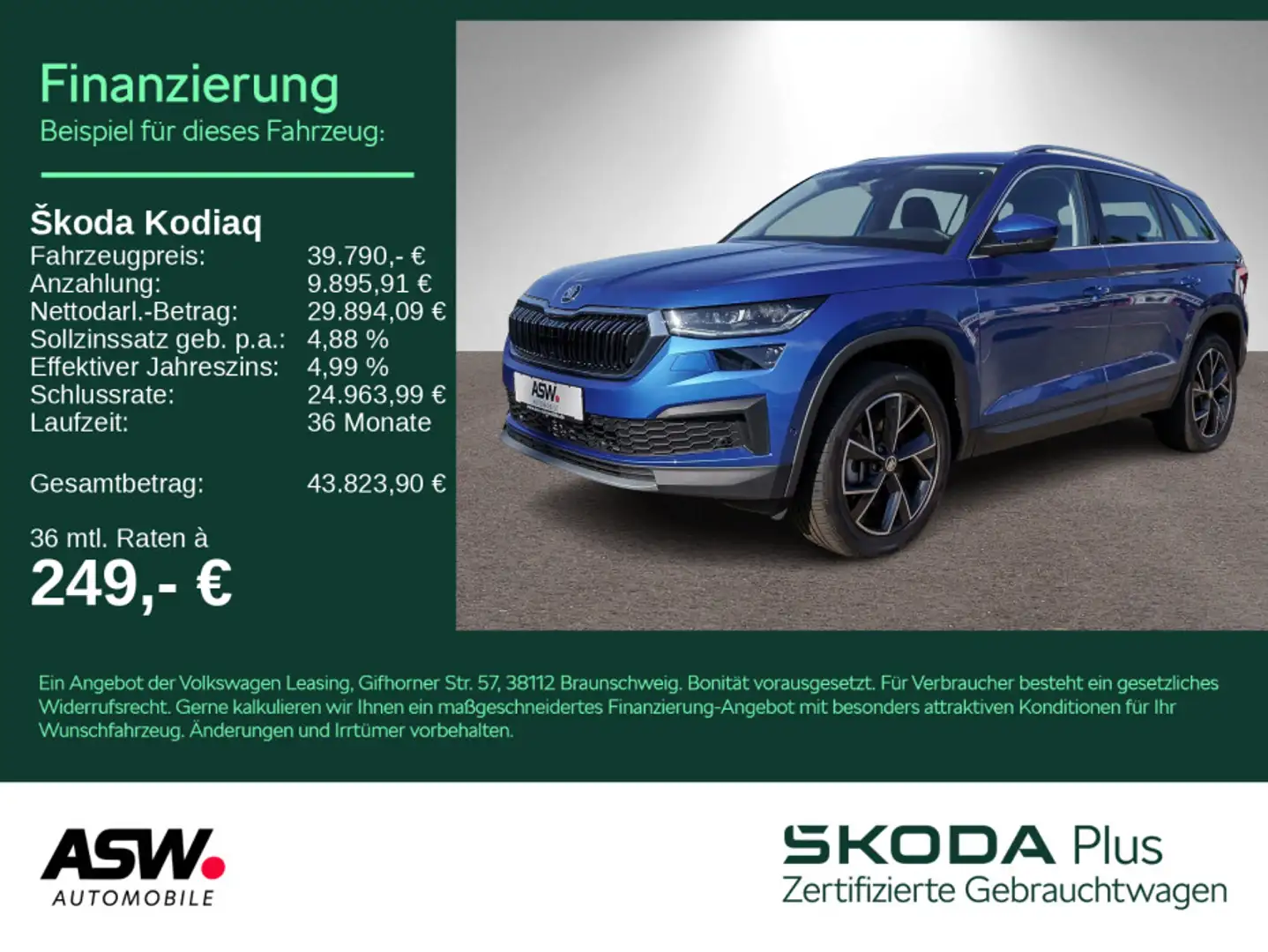 Skoda Kodiaq Style 4x4 2,0TDI DSG LED Pano StandHZ AHK Bleu - 1