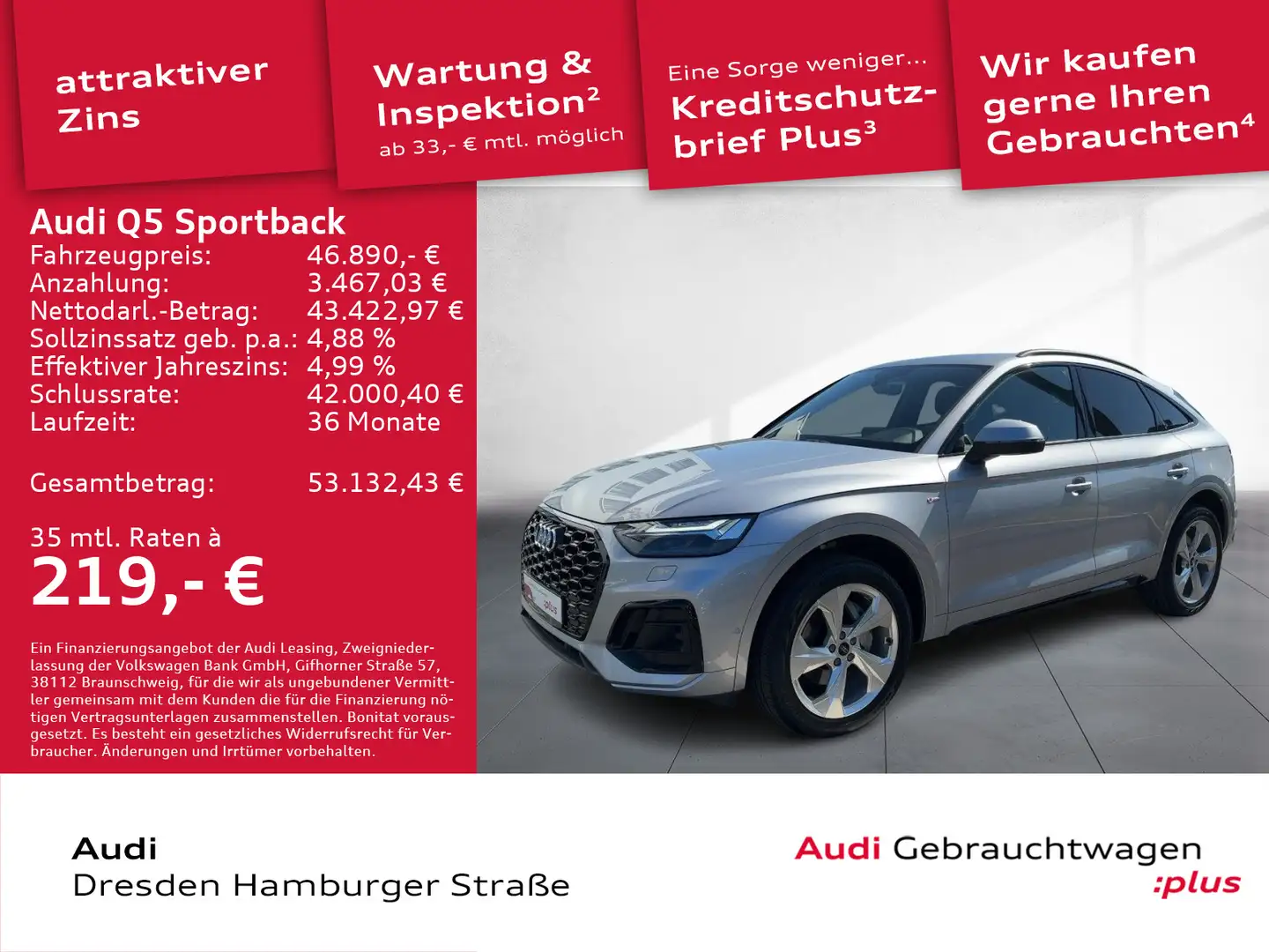 Audi Q5 45 TFSI S line quattro Matrix AHZV Silber - 1