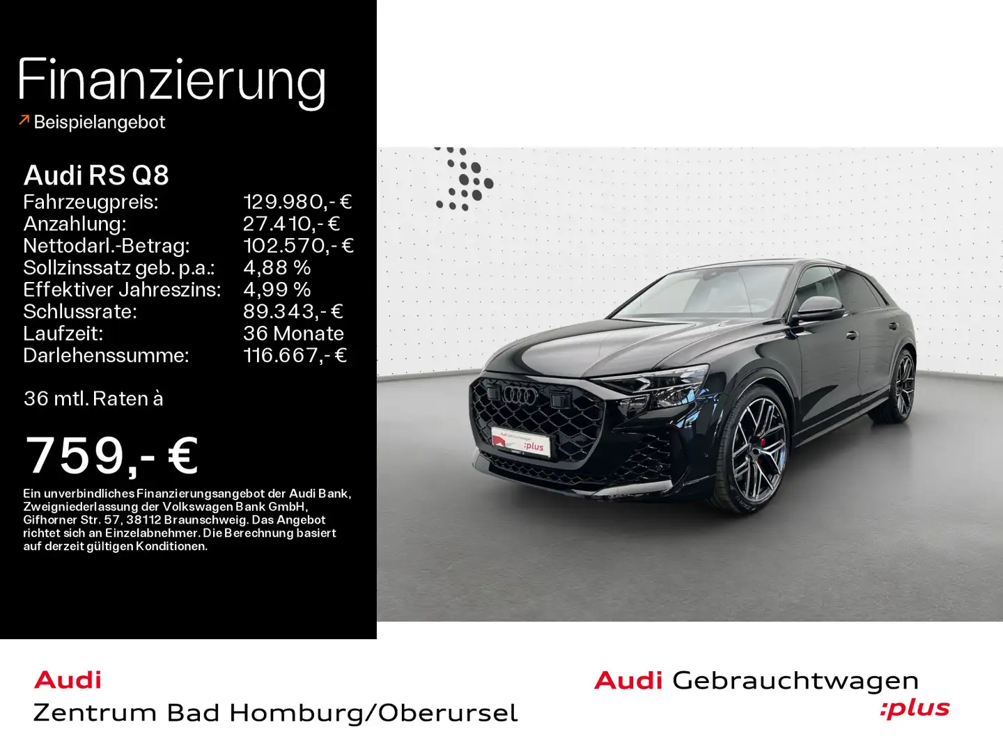 Audi RS Q8 quattro*Navi*Matrix*Alu*AHK*B&O*HUD*PDC*Pa Schwarz - 1