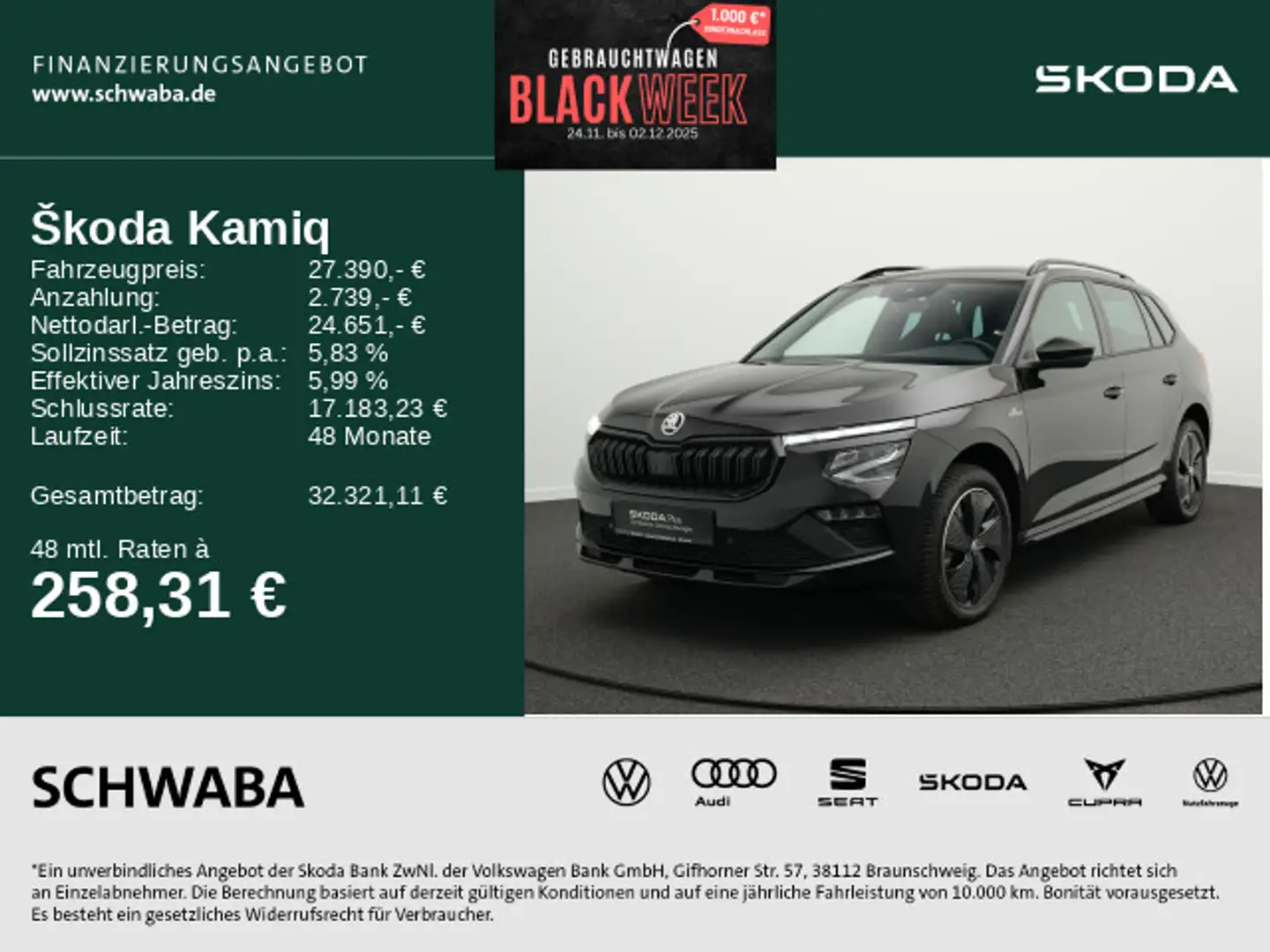 Skoda Kamiq Monte Carlo 1.0TSI DSG PANO*VIRTUAL*AHK*17 Schwarz - 1