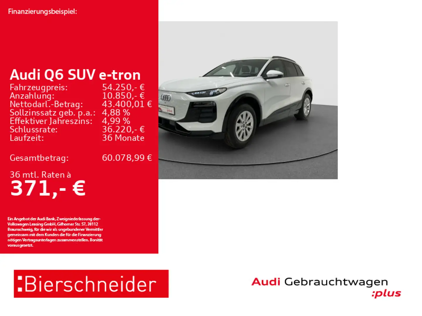 Audi Sonstige Q6 e-tron advanced 19 LED ACC 360 TECH Weiß - 1