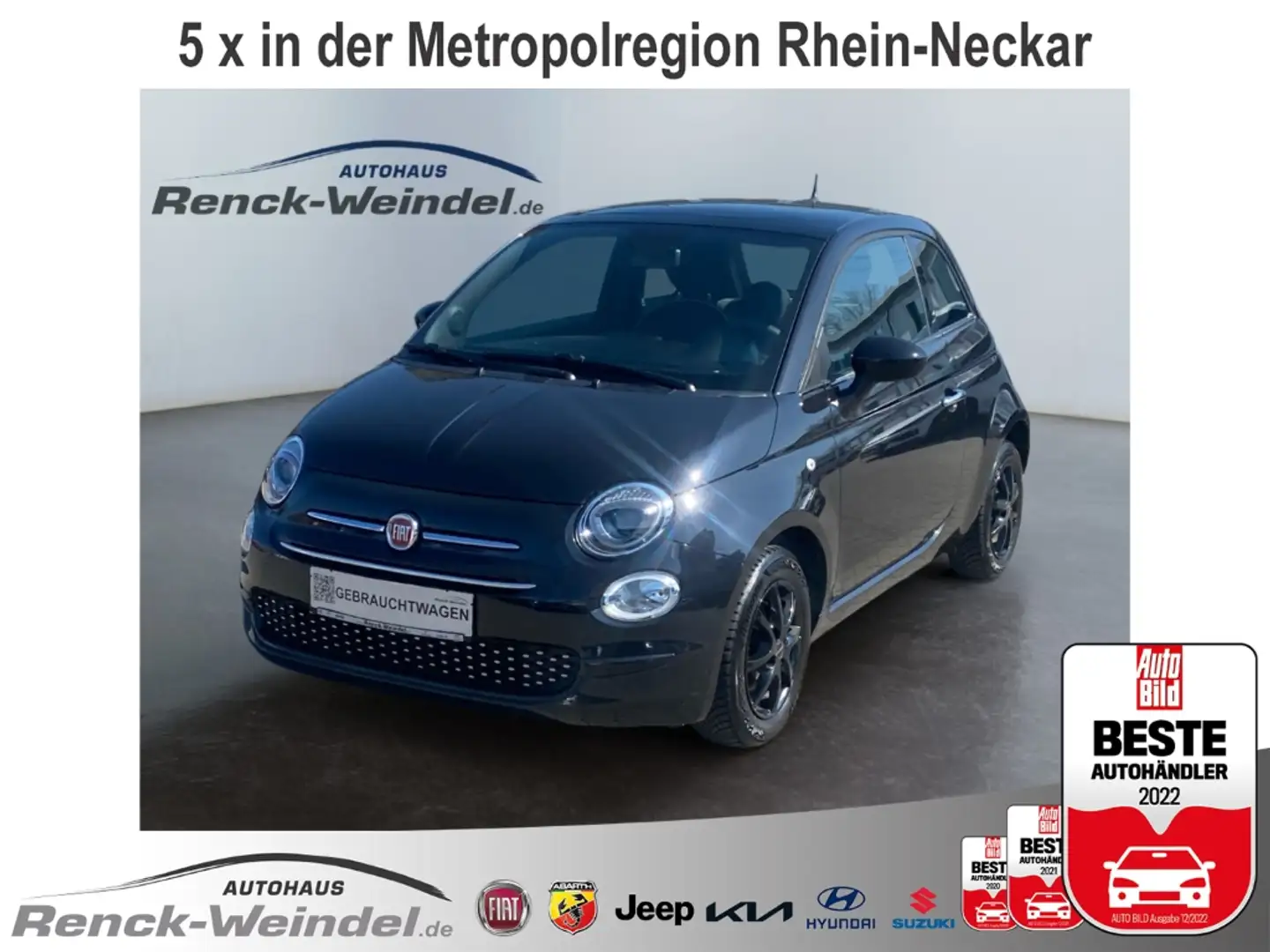 Fiat 500 Lounge 1.2 Panodach Lichtsensor Temp Android Auto Schwarz - 1