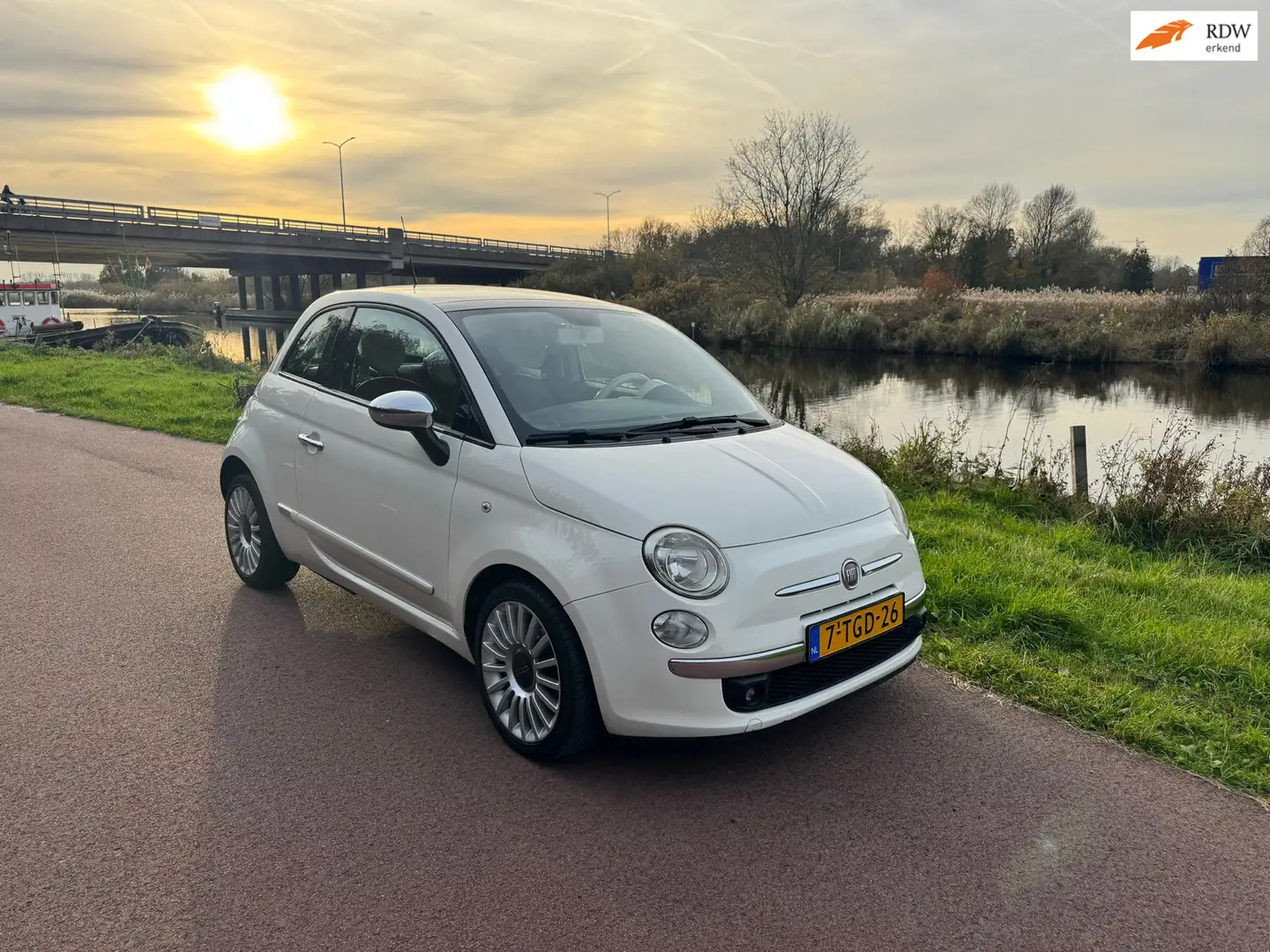 Fiat 500 0.9 TwinAir Lounge|Pano|Luxe|Leder| Wit - 1