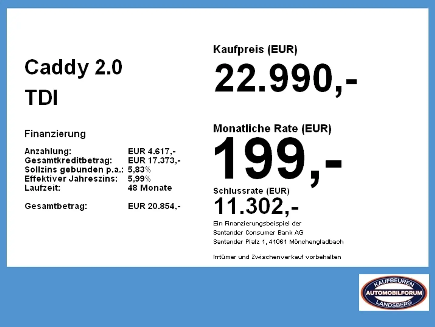 Volkswagen Caddy 2.0 TDI AHK W-Paket Navi PDC KlimaA Blau - 2