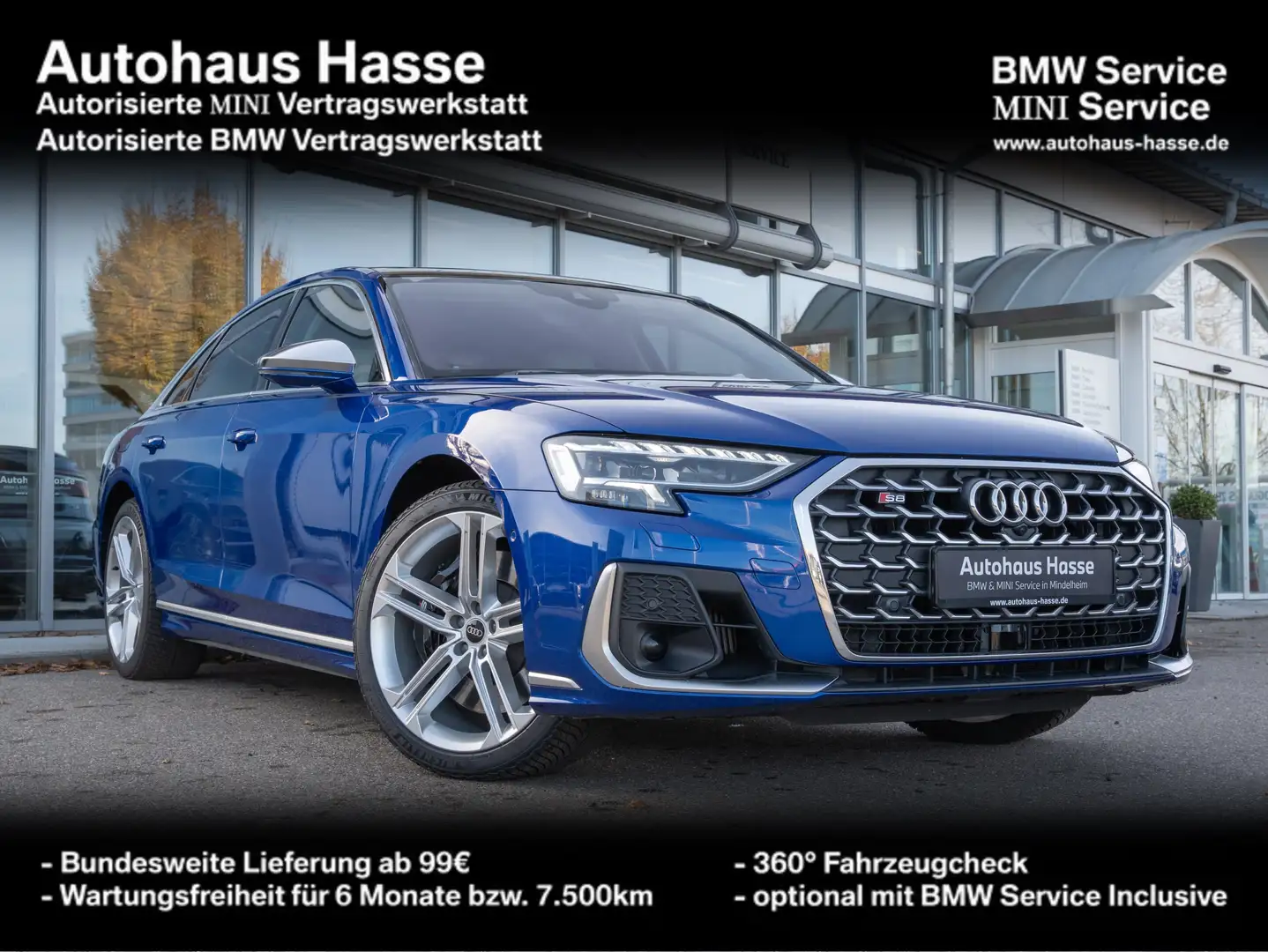 Audi S8 4.0 TFSI design select B&O STANDHZ AHK PANO Blauw - 1