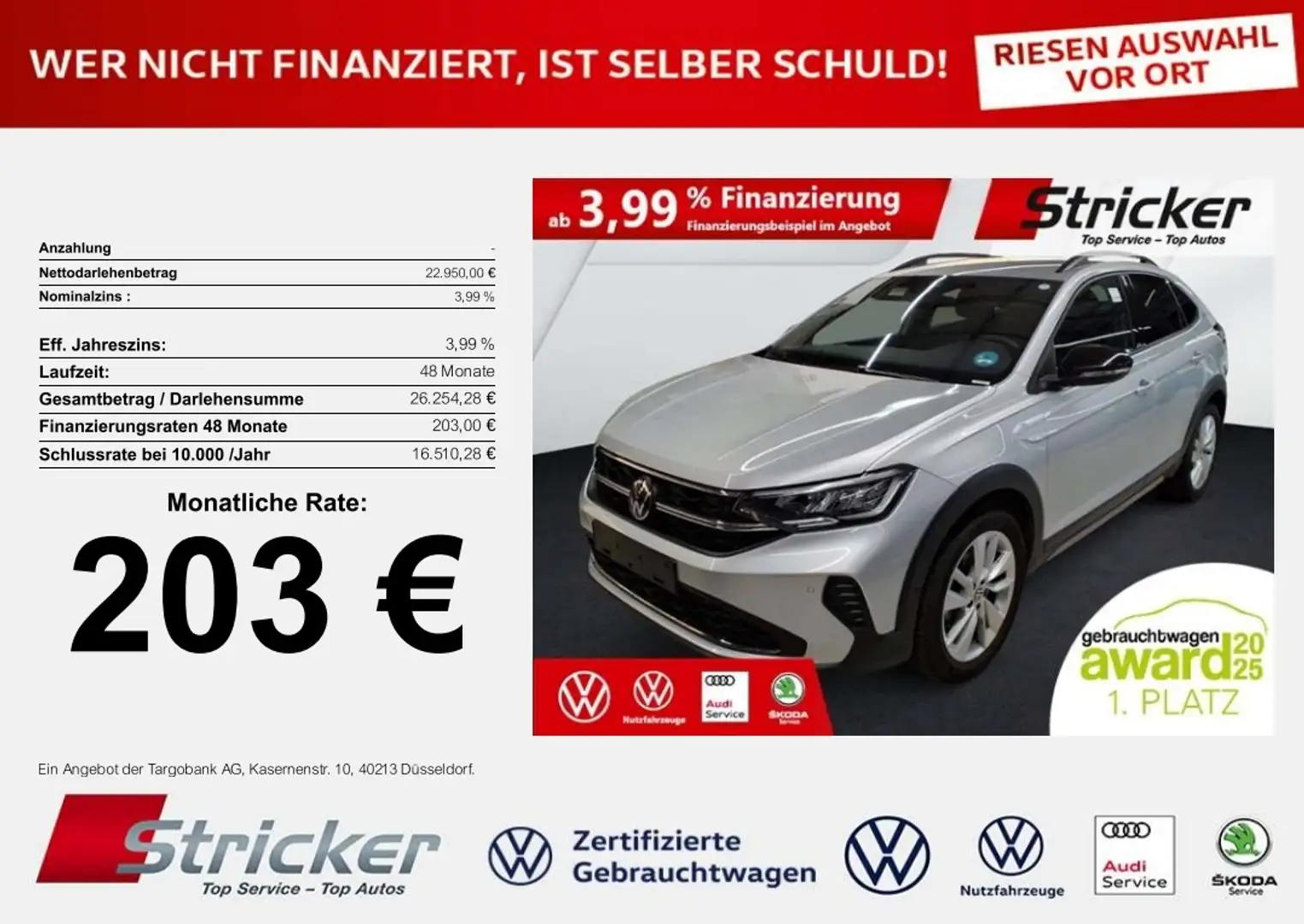 Volkswagen Taigo Goal 1.0 TSI DSG 203,-ohne Anzahlung Navi ACC Silber - 1