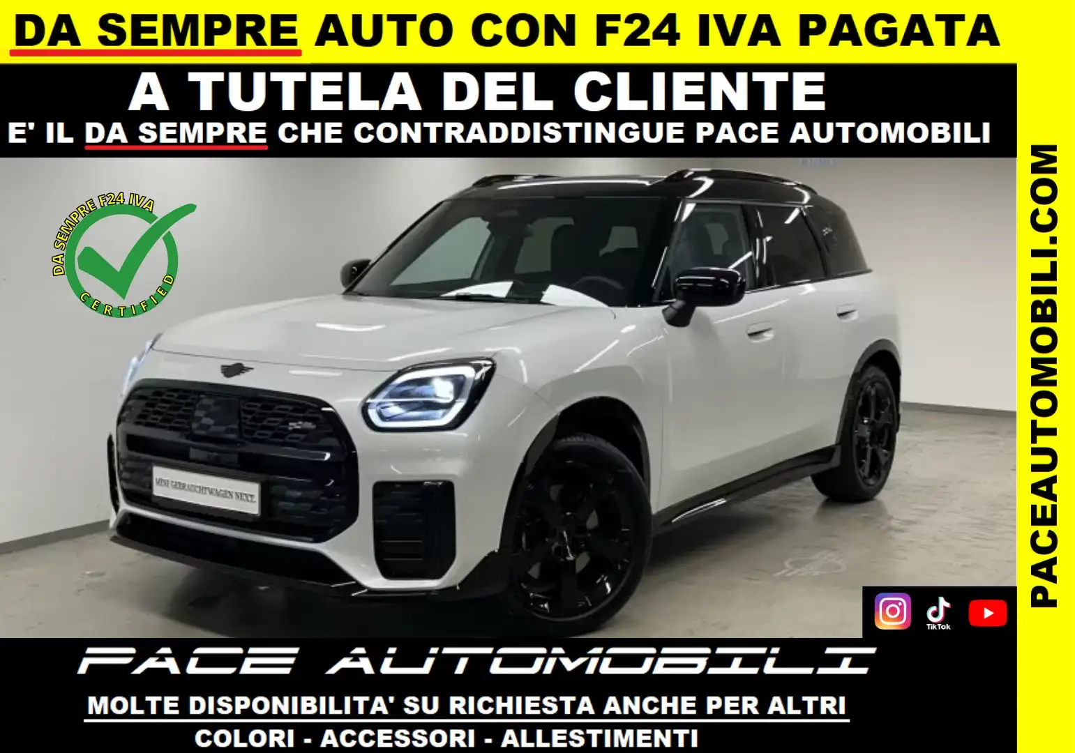 MINI Cooper D Countryman JCW PELLE TETTO 19" MATRIX LED ACC HUD BLACK PACK Білий - 1