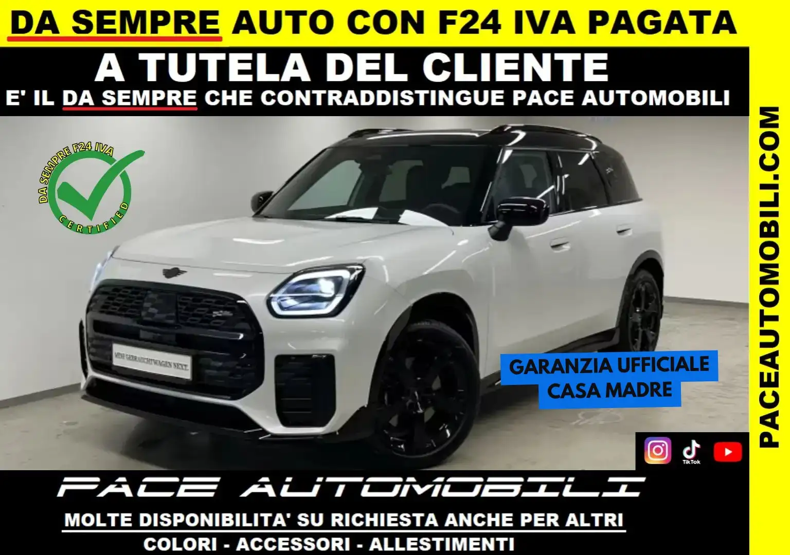 MINI Cooper D Countryman JCW PELLE TETTO 19" MATRIX LED ACC HUD BLACK PACK Bianco - 1