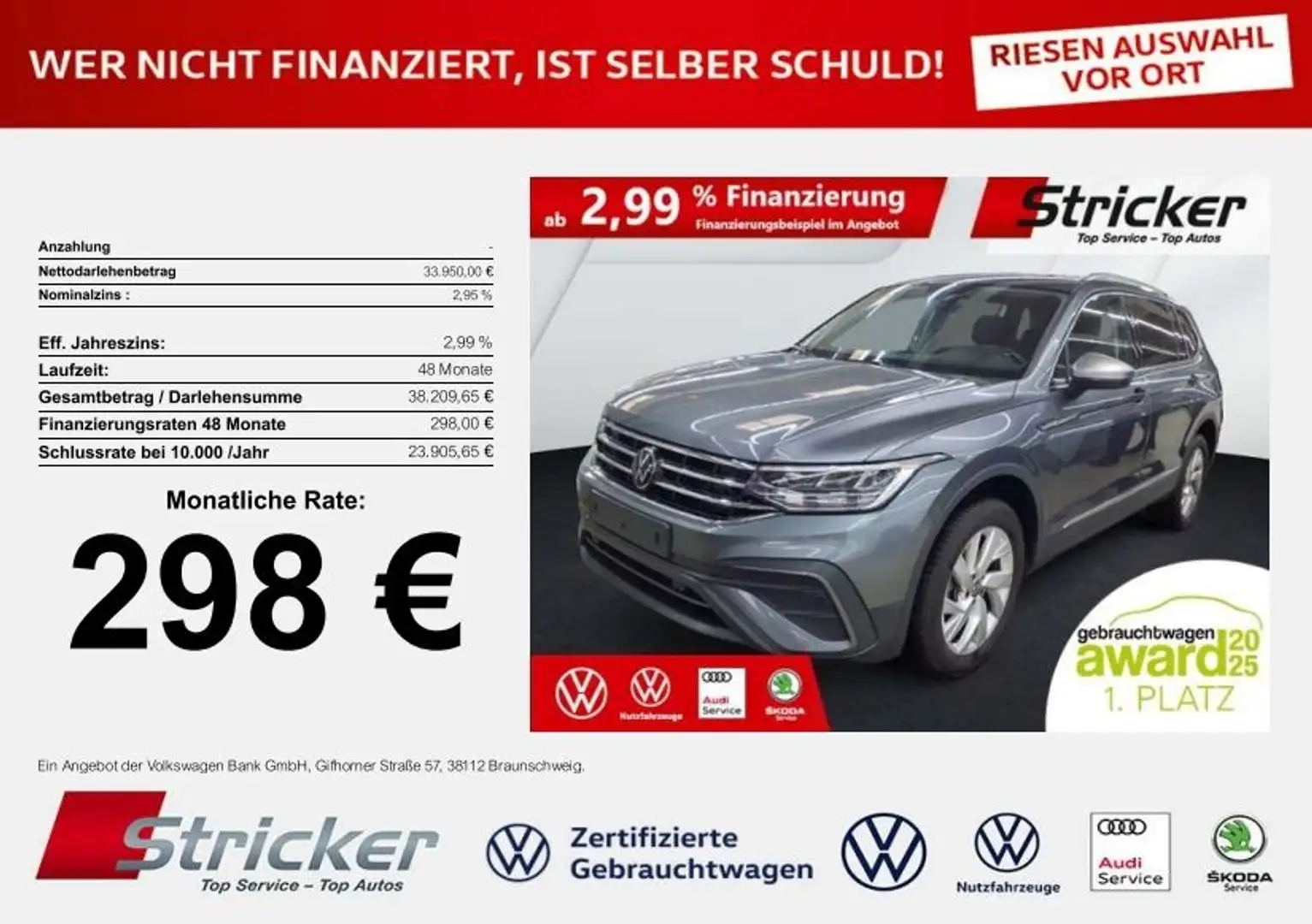 Volkswagen Tiguan Allspace Life 2.0TDI DSG 298,-ohne Anzahlung Navi AHK 7-Si Silber - 1