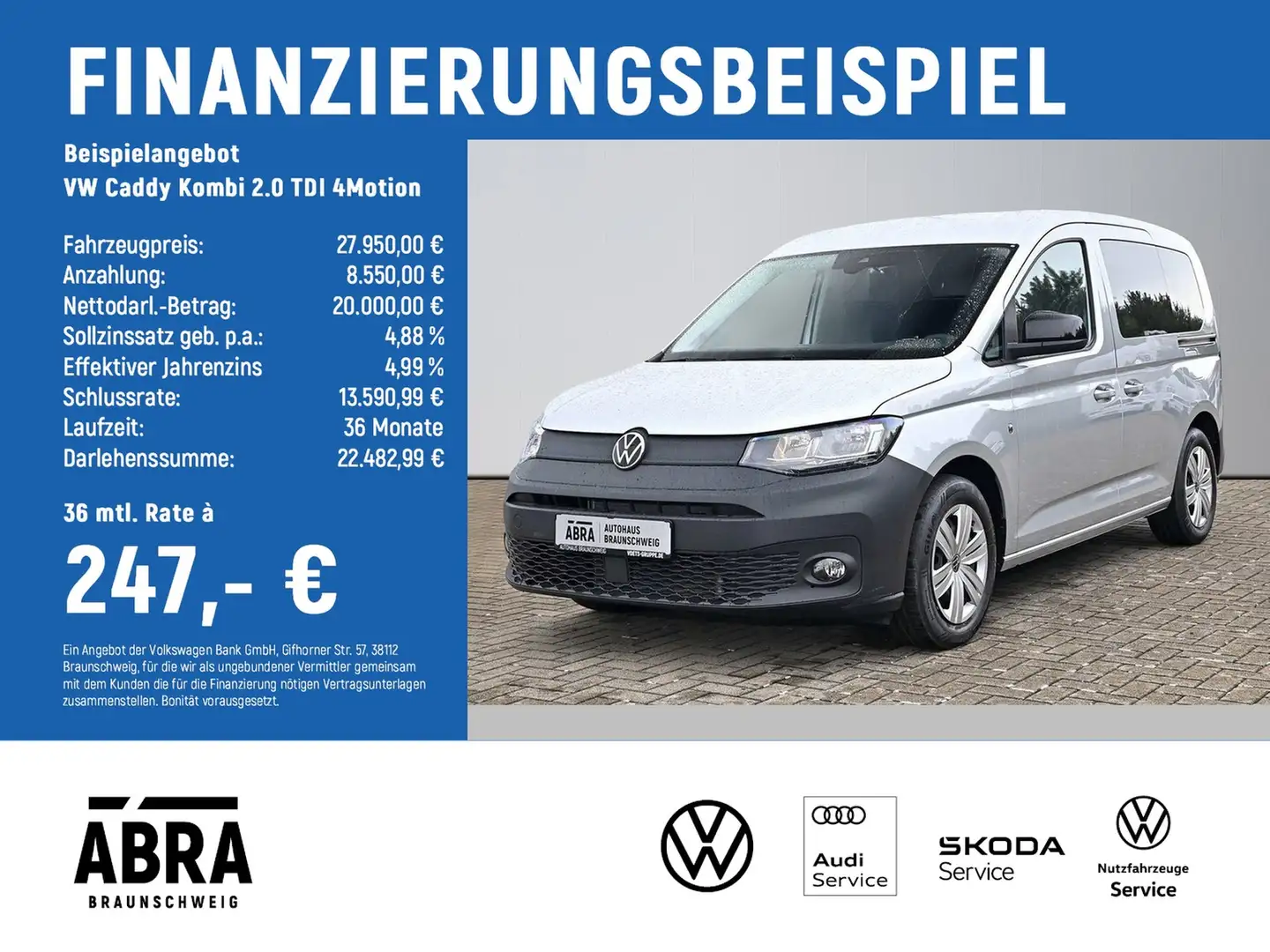 Volkswagen Caddy Kombi 2.0 TDI 4Motion PHONE+GRA+PDC+DAB+SHZ Silber - 2