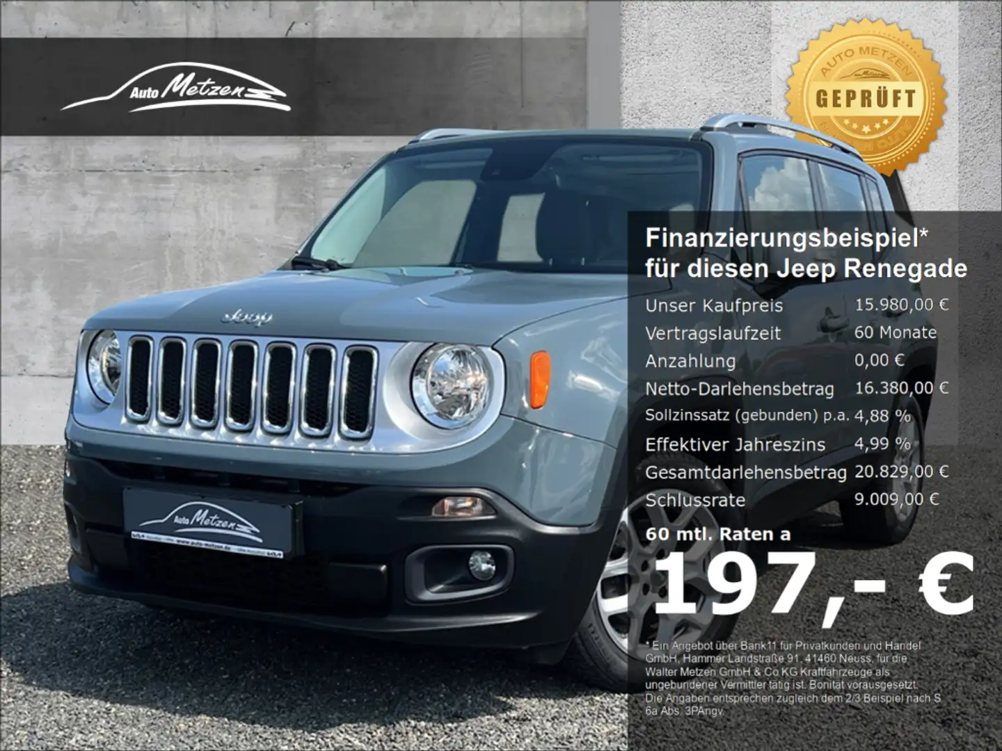 Jeep Renegade 2.0 Multijet Limited 4WD  Panorama Navi Leder Soun Grau - 1