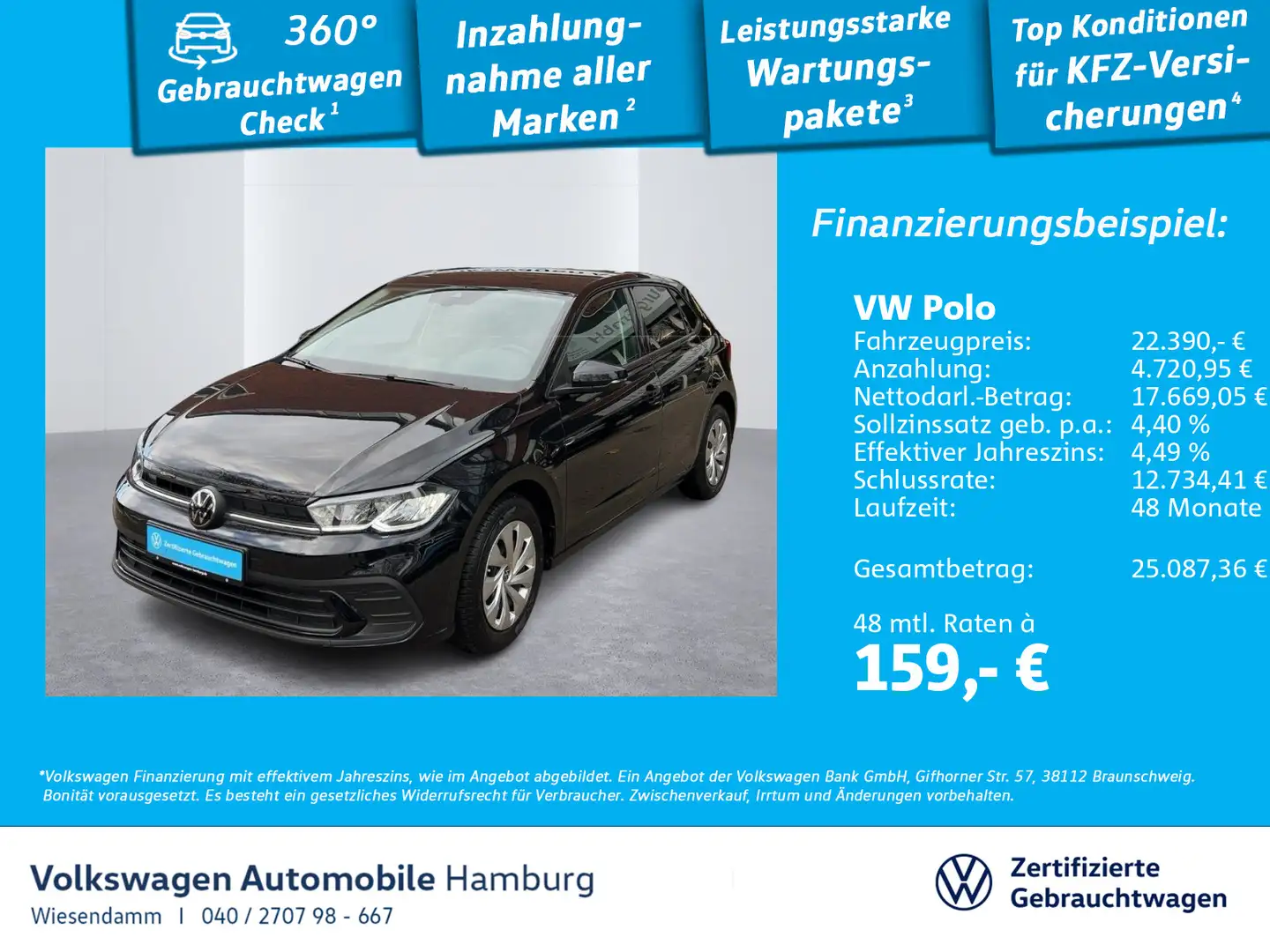 Volkswagen Polo 1.0 TSI Navi LED PDC Sitzhzg Schwarz - 1