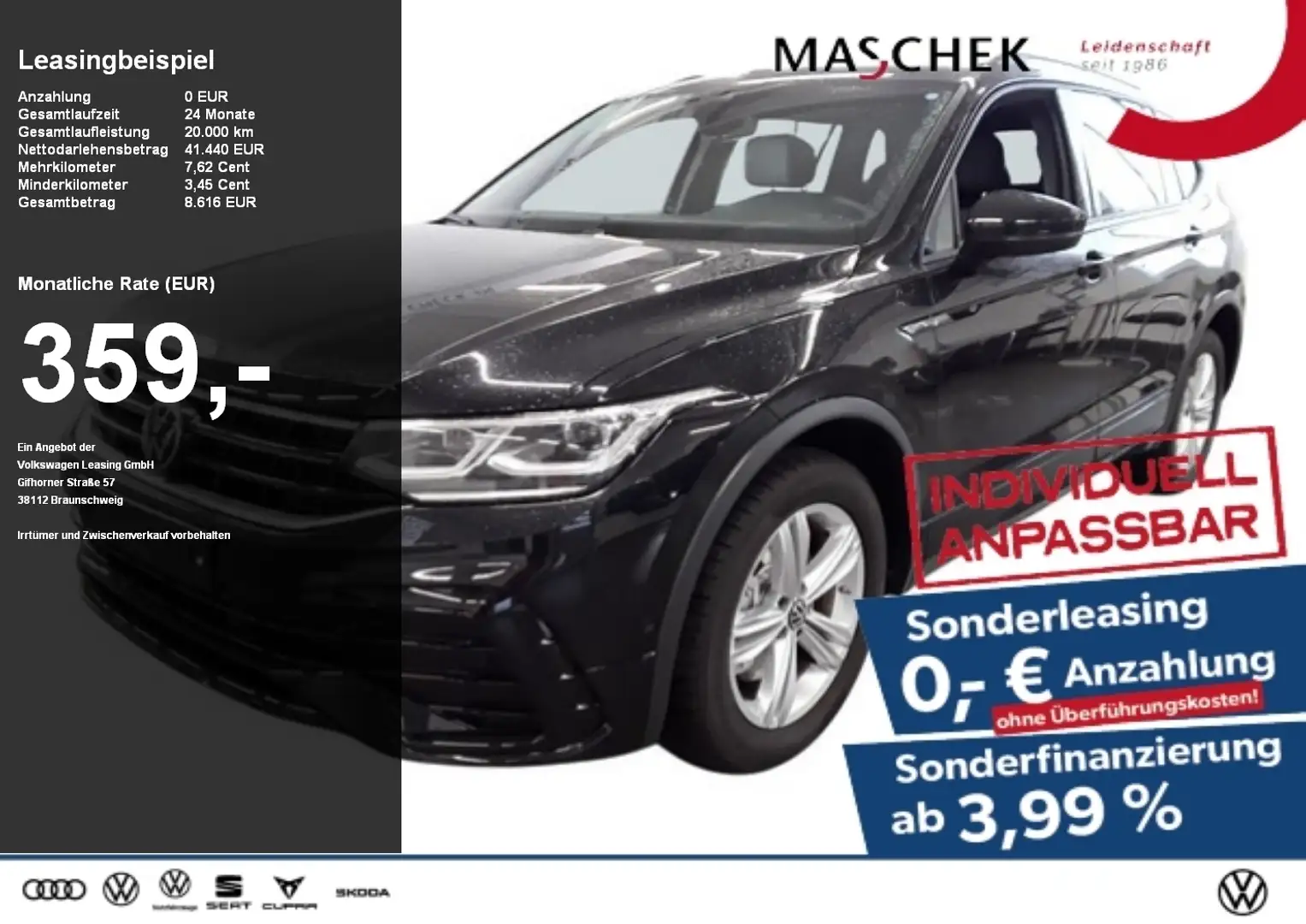 Volkswagen Tiguan Allspace R-Line 2.0 TSI Sonderleasing AHK 7-Sitze Standh Bl Schwarz - 1
