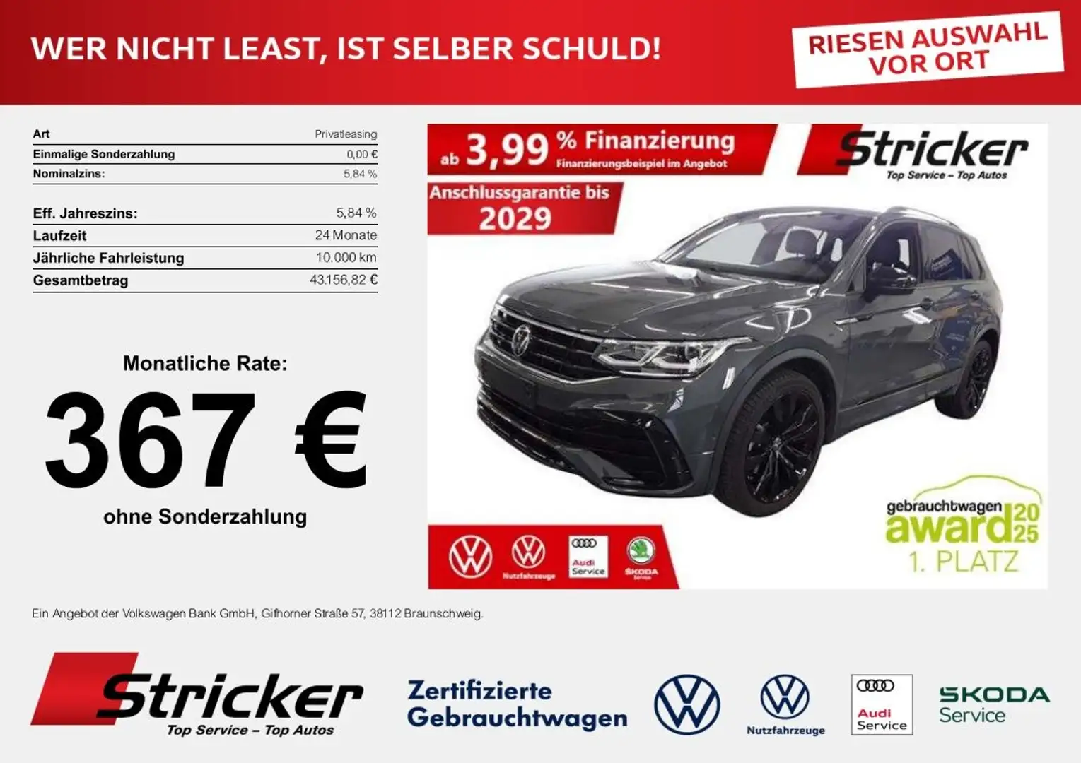 Volkswagen Tiguan R-Line 2.0 TSI DSG 4M 367,-ohne Anzahlung AHK Pan Grau - 1