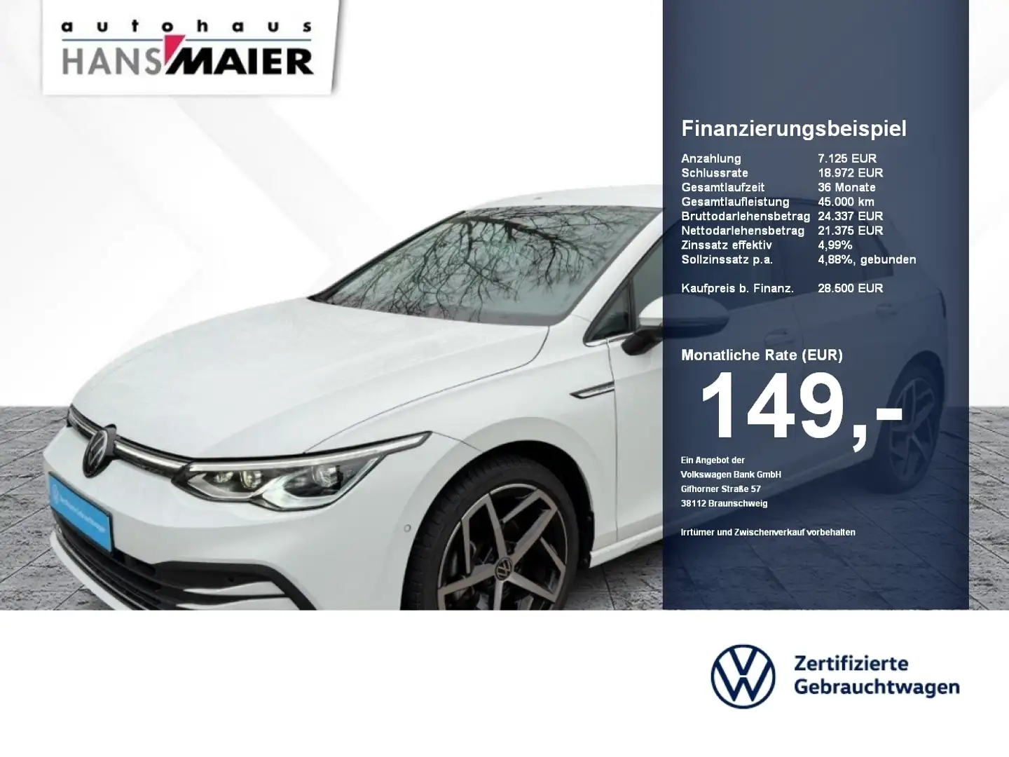 Volkswagen Golf Style eTSI DSG AHK Navi ACC HuD Matrix Kam Weiß - 1
