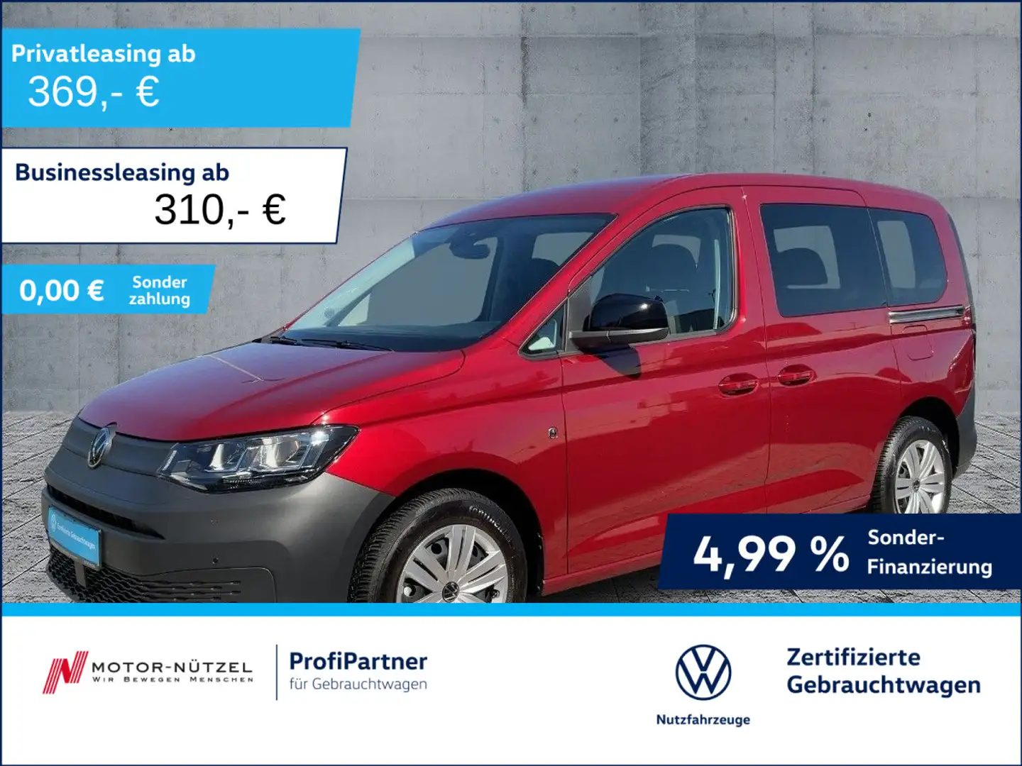 Volkswagen Caddy 1.5 TSI 5JG+SHZ+RFK+MFL+DAB+NAVI/AHK-VORB. Rood - 1