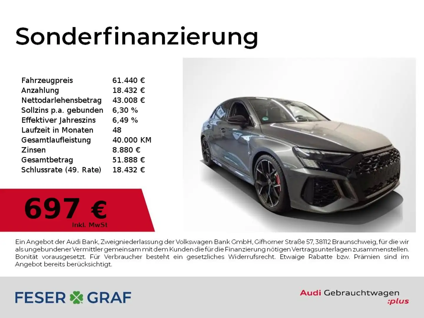 Audi RS3 Sportback Pano,Matrix,B&O,RS-Sportabgas,Kameras Grau - 1