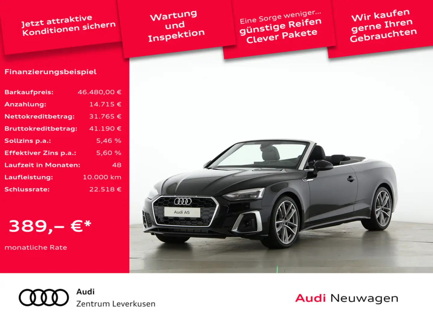 Audi A5 Cabriolet 40 TFSI S line LED NAVI VIRT ACC Schwarz - 1