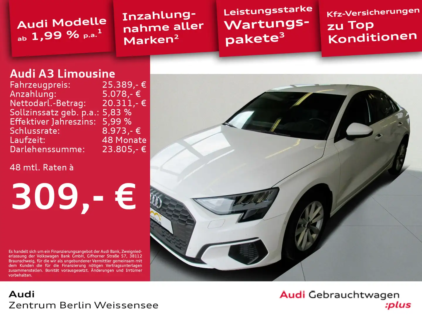 Audi A3 30 TFSI S-TRO*LED*NAVI*PDC*SHZ*DAB* Weiß - 1