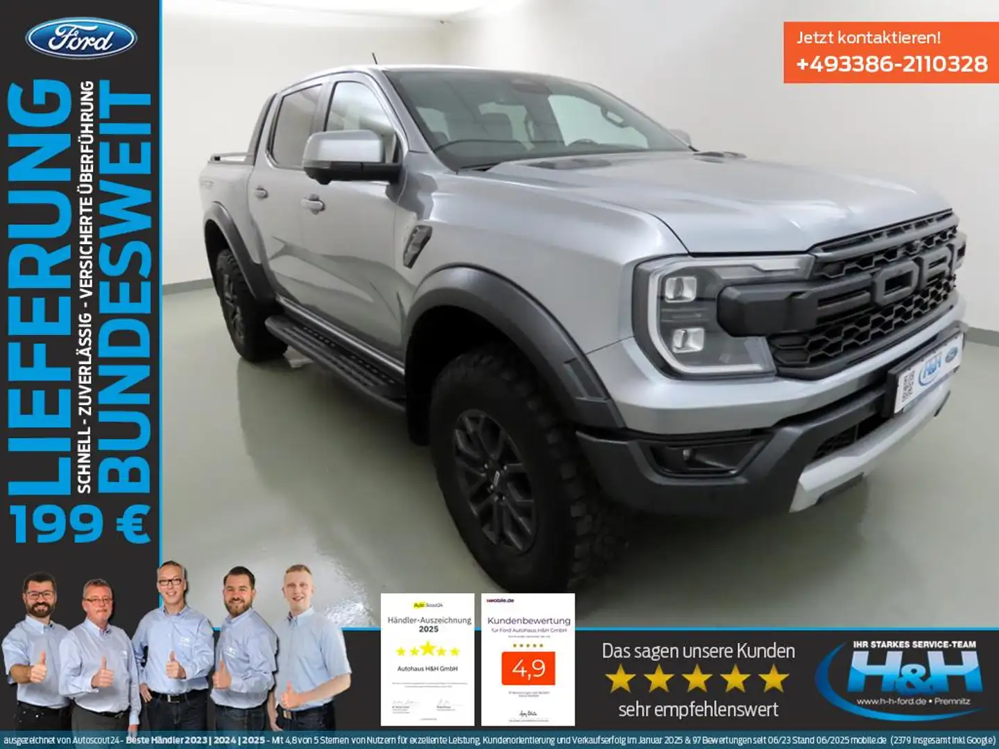 Ford Ranger 3.0 Raptor e-4WD MatrixLED+AHK+360°Kamera Grau - 1