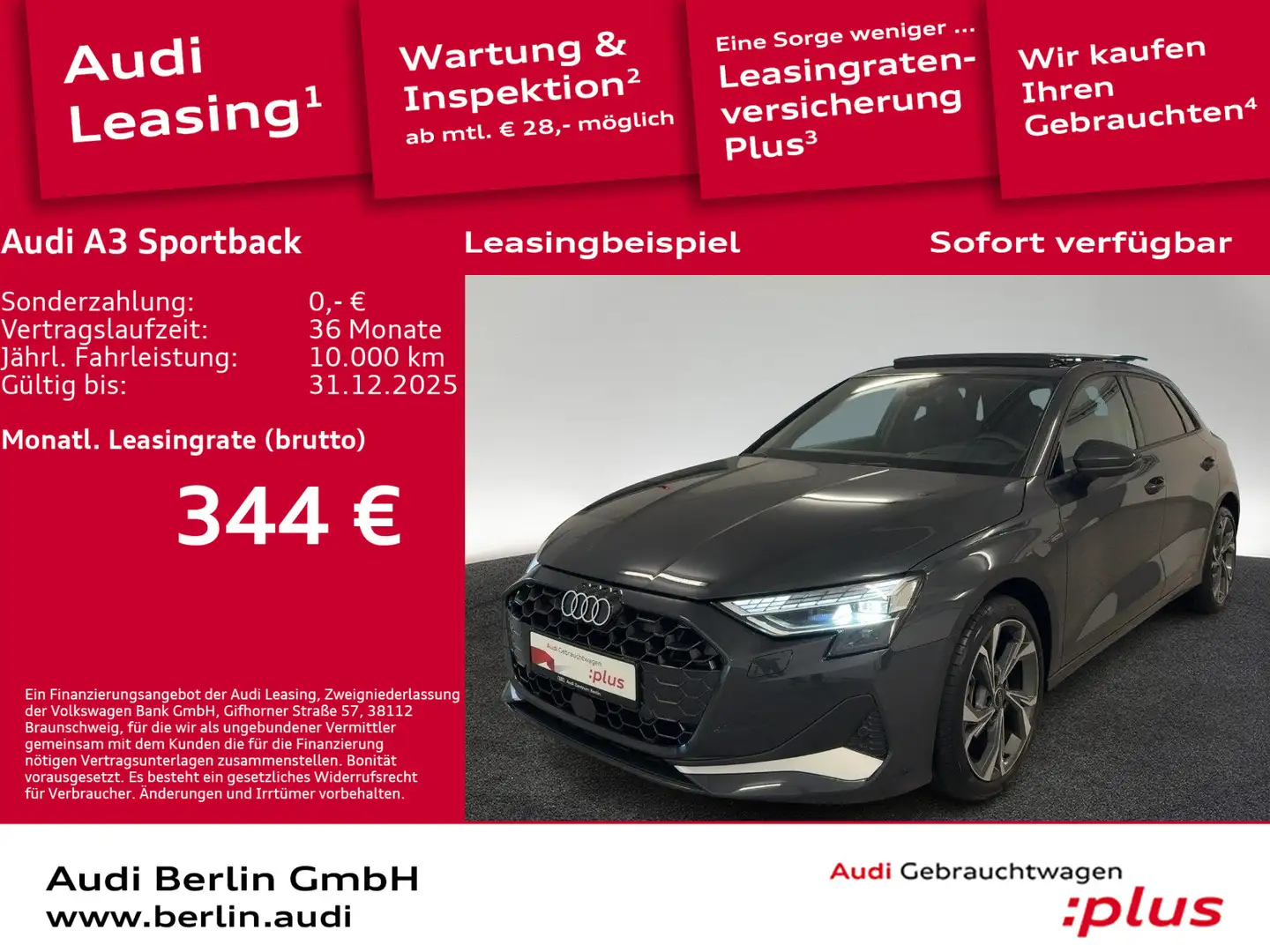 Audi A3 Advanced 30 TFSI S tr. HUD PANO AHK Grau - 1