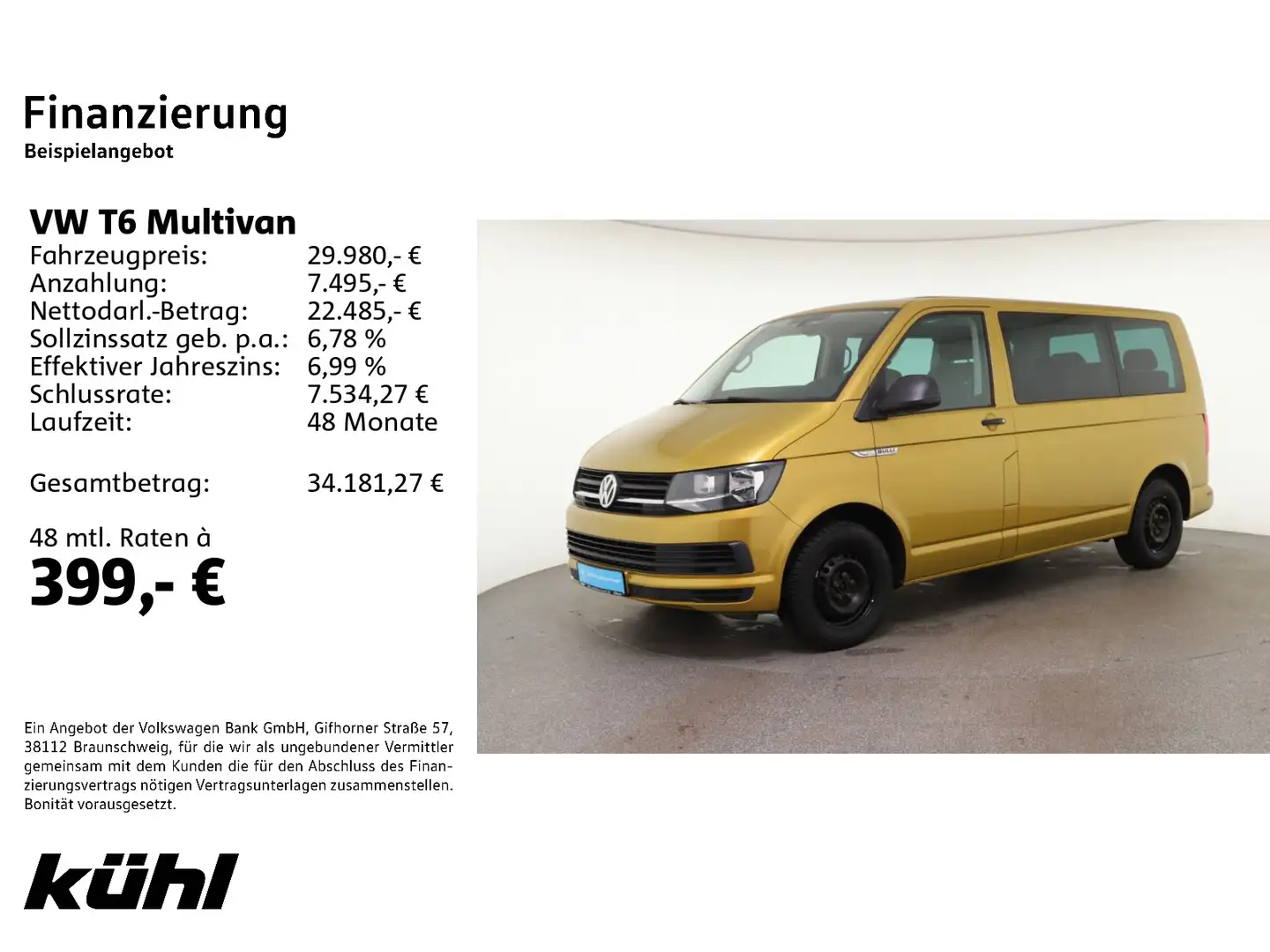 Volkswagen T6 Multivan 2.0 TDI Trendline Navi/ParkPilot/2 D Gelb - 2