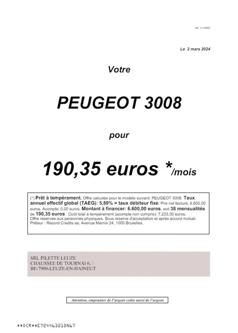 Peugeot 3008 1.6i Premium*1 ER MAIN*38X190.35€ Gris - 2
