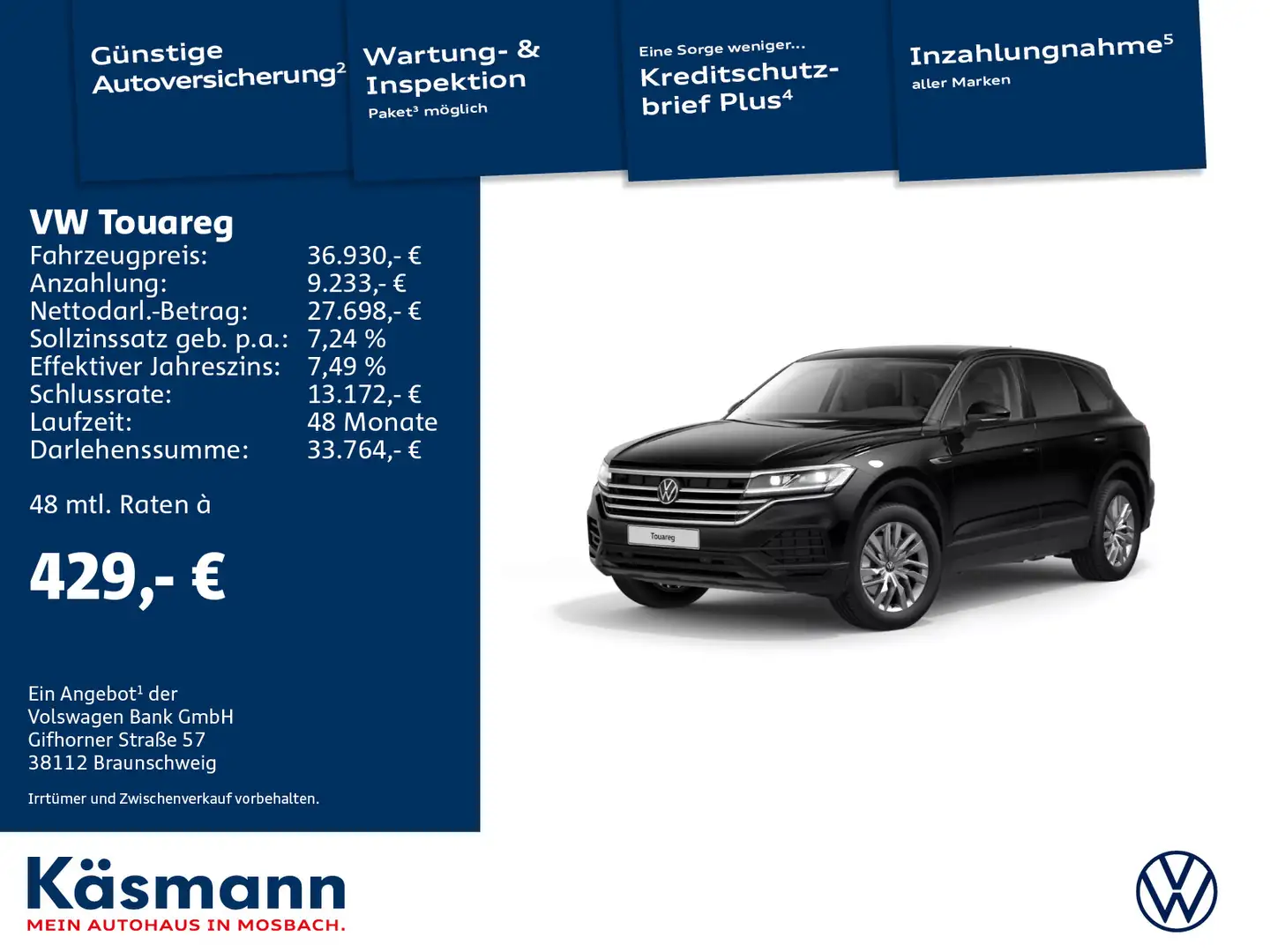 Volkswagen Touareg 3.0TDI 4Motion AHK NAVI LED SHZ Černá - 1