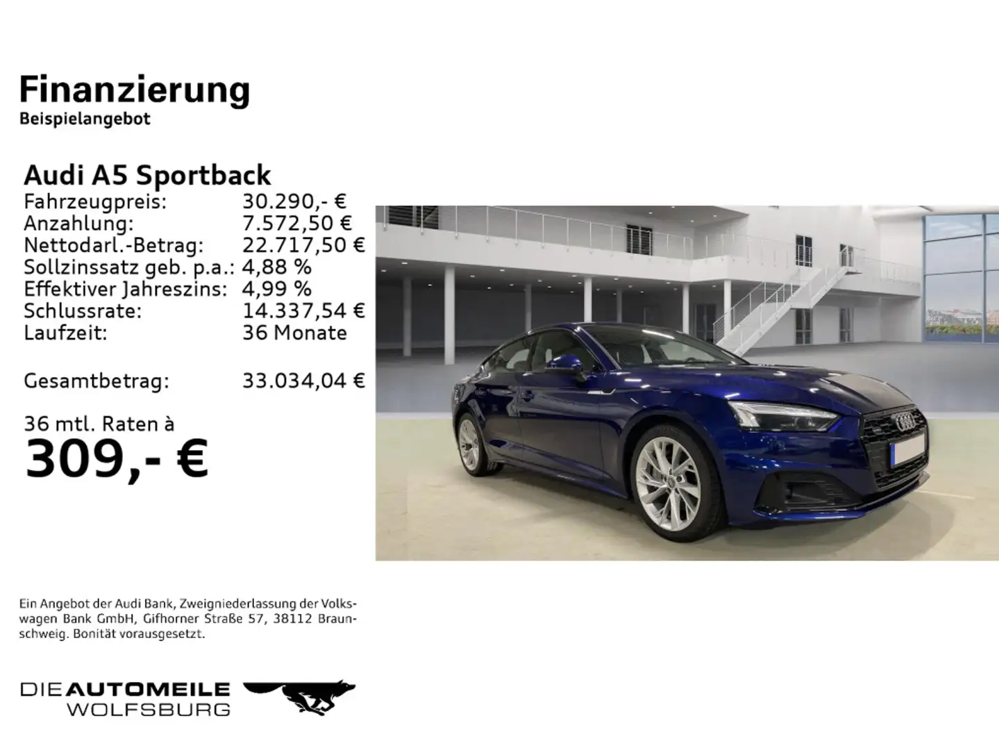 Audi A5 45TFSI S tronic advanced OPTIK BLAC Blau - 2