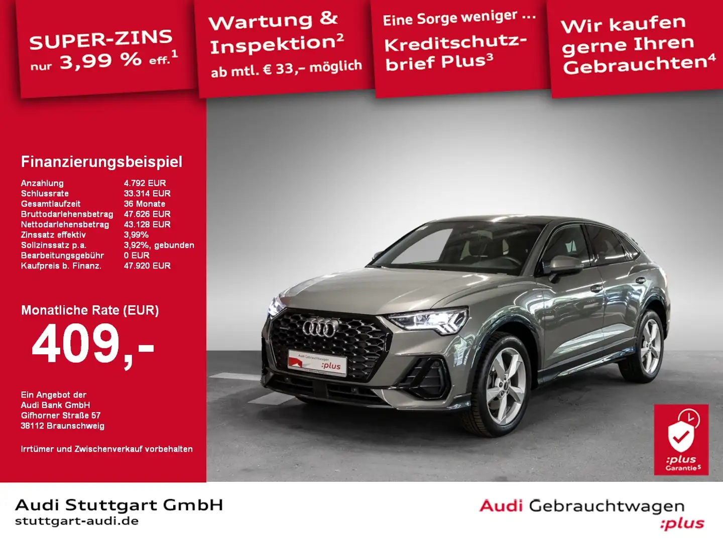 Audi Q3 Sportback S line 40 TFSI quattro S tronic VC Grau - 1