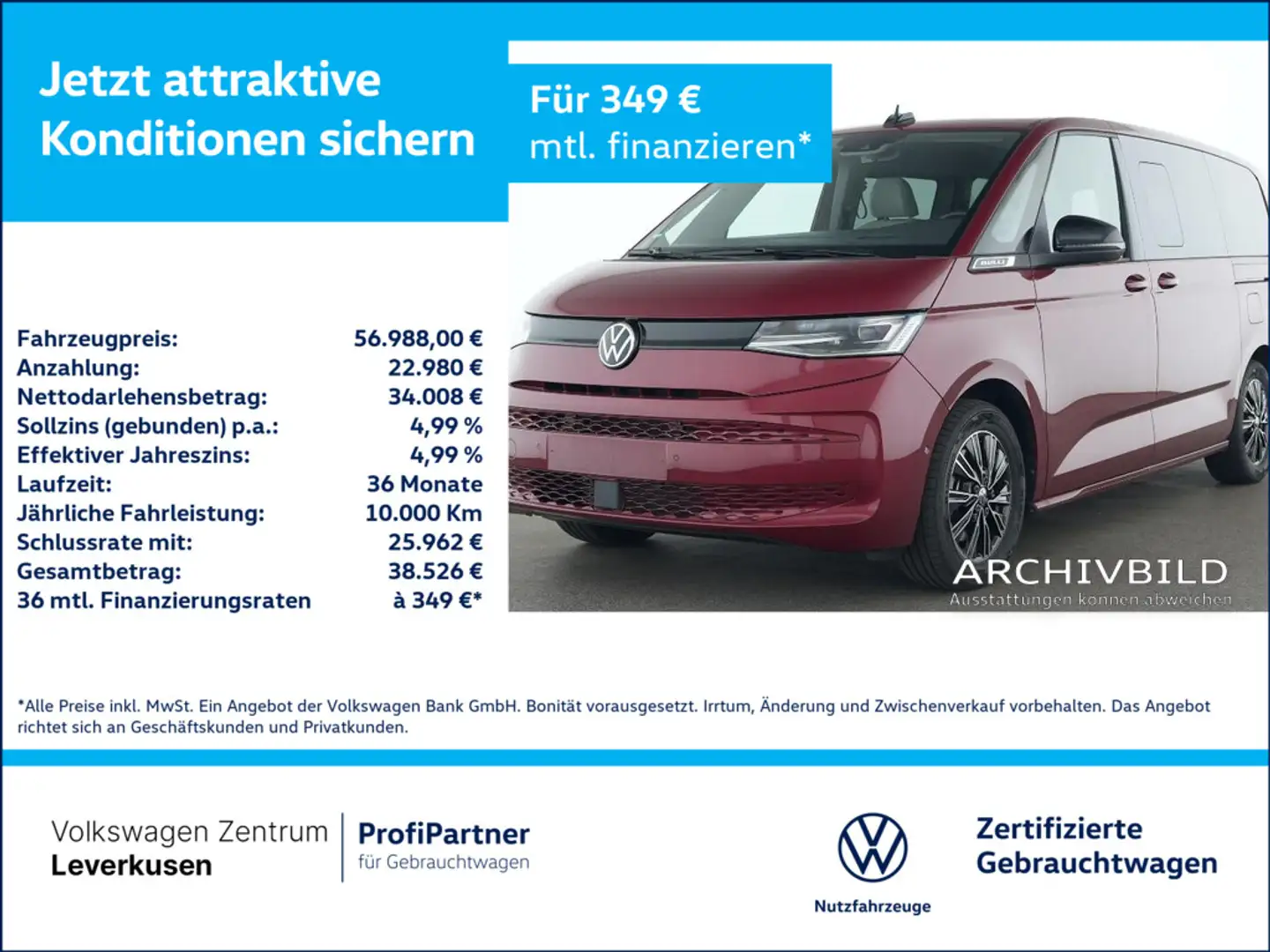 Volkswagen T7 Multivan lang LÜ 7-SITZER STANDHZ PANO AHK Rot - 1