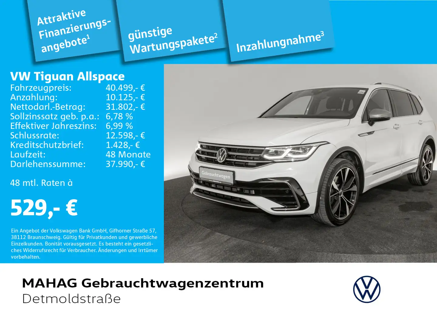 Volkswagen Tiguan Allspace 2.0 TDI 4Mot. R-Line Leder NaviP Weiß - 1