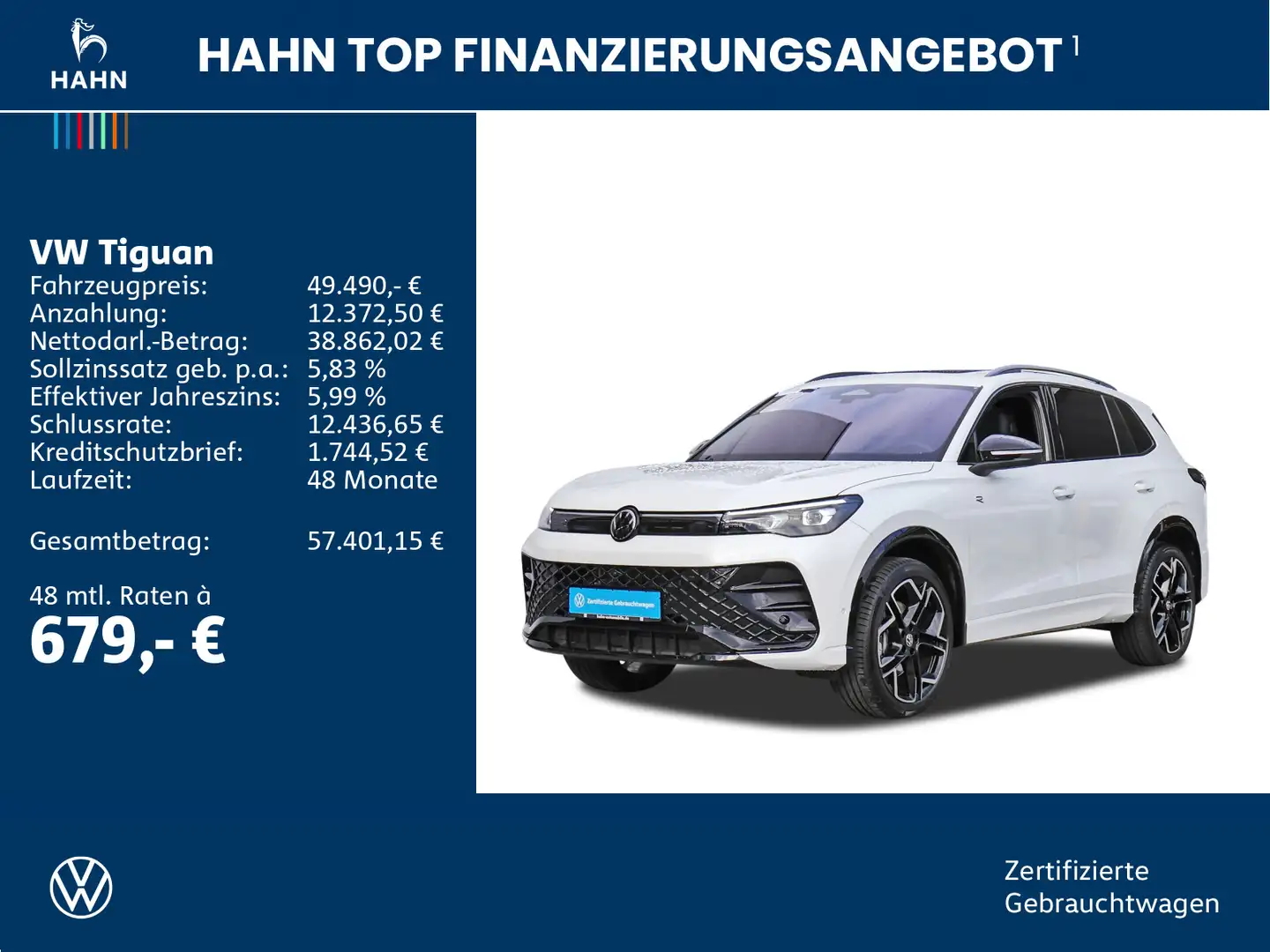 Volkswagen Tiguan 2.0TDI DSG 4Mo R-Line AHK H&K Pano Standh Weiß - 2