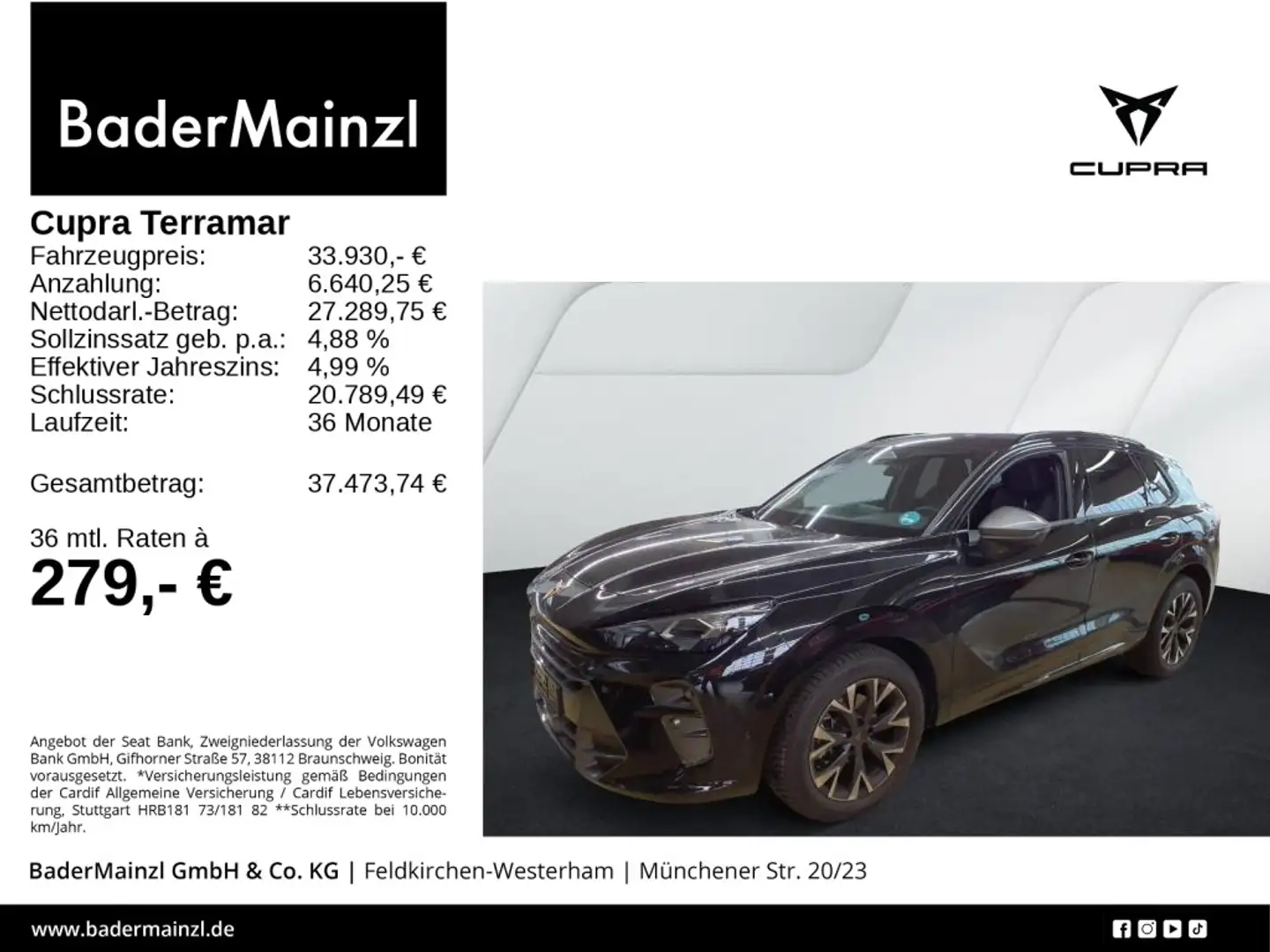 CUPRA Terramar 1.5 eTSI DSG Matrix HUD 360° ACC Navi Schwarz - 1