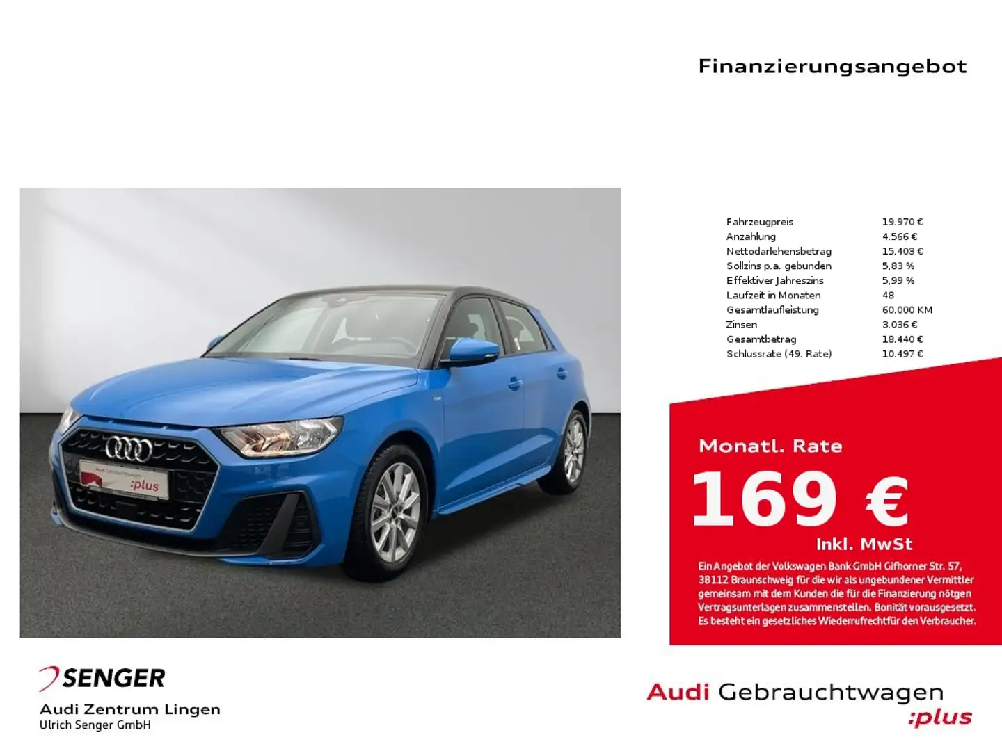 Audi A1 Sportback 30 TFSI S line Navi Sitzheizung PDC Blau - 1