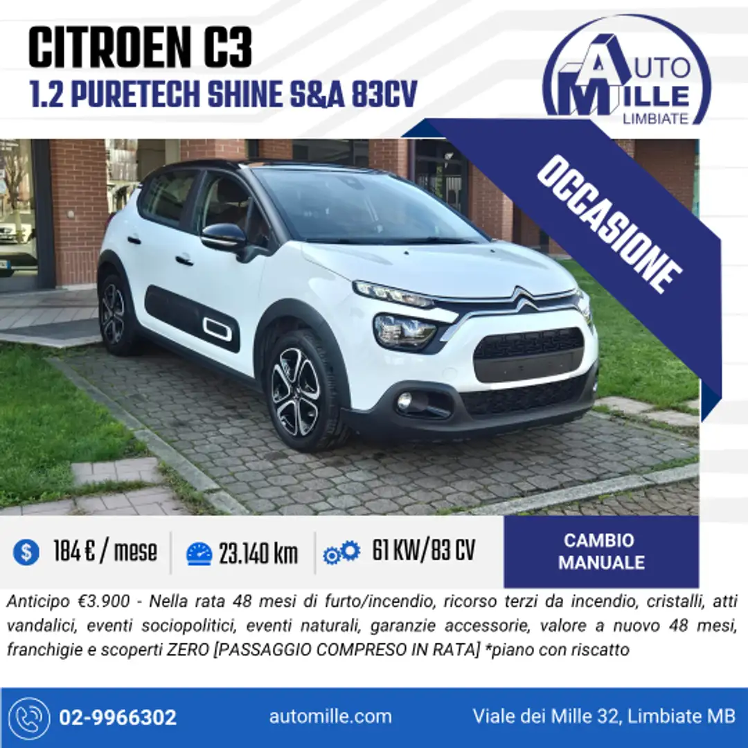 Citroen C3 1.2 puretech Shine s&s 83cv Bianco - 1
