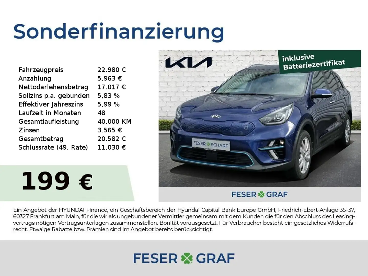 Kia Niro EV SPIRIT 3PHASEN LEDER 8-fach-bereift Blau - 1