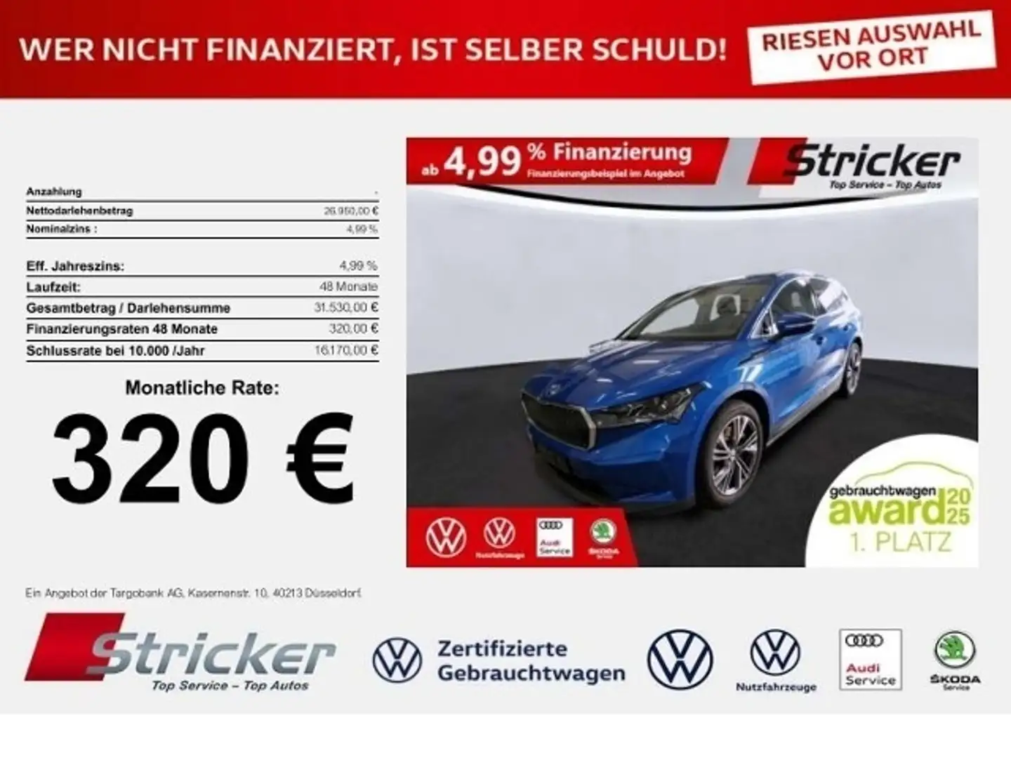 Skoda Enyaq 80 320,-ohne Anzahlung AHK ACC Wärmepumpe Blau - 1