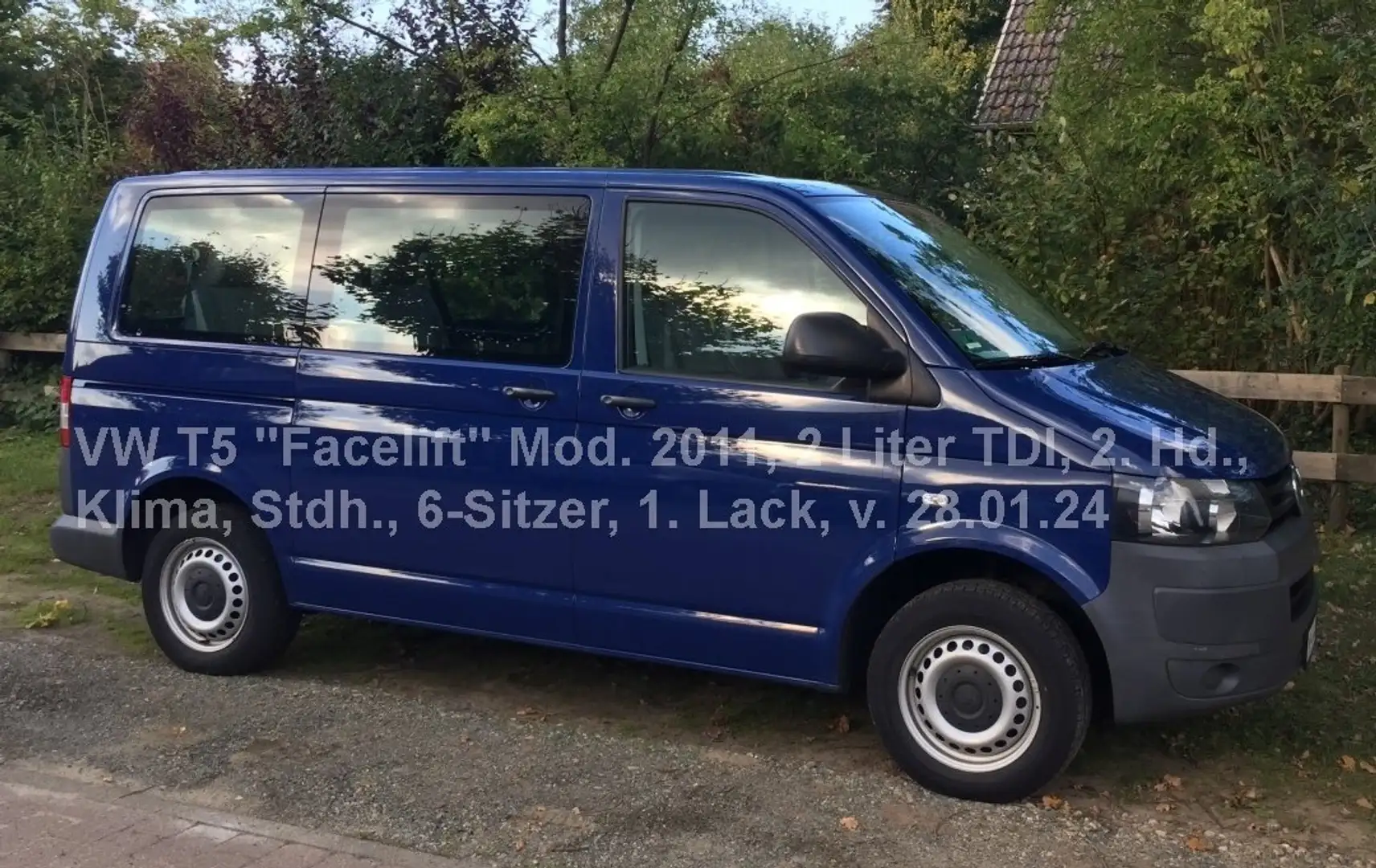 Volkswagen T5 Kombi Facelift Mod. 2011, TDI , Klima, Stdh., 2. Hd., Blau - 2