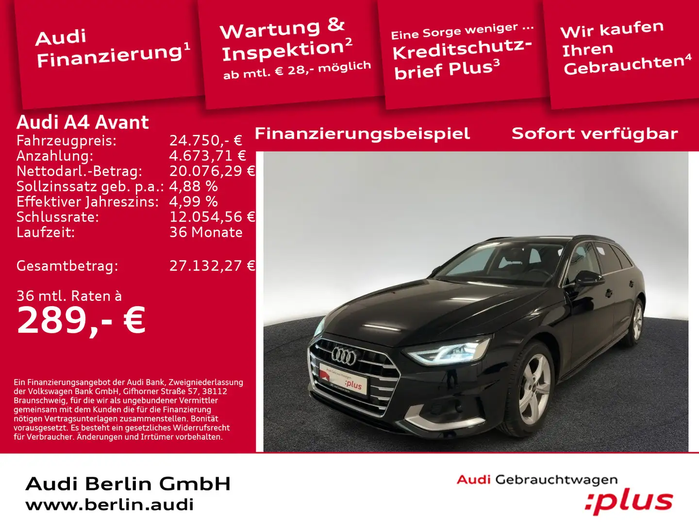 Audi A4 advanced 35 TFSI S tr. LED NAVI PDC Schwarz - 1