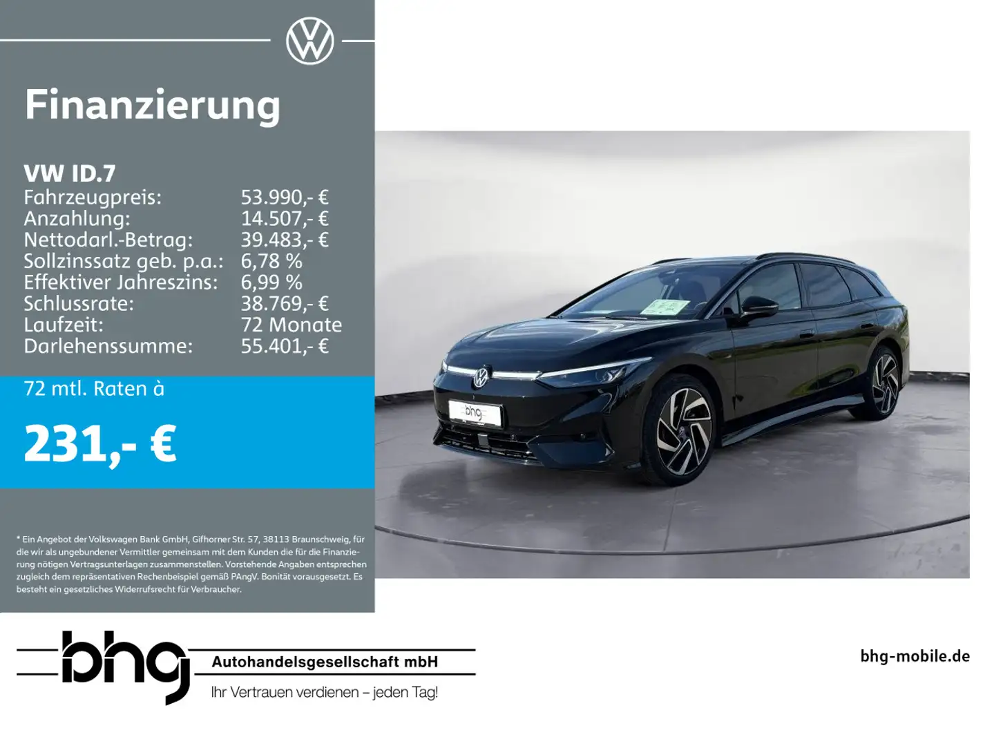 Volkswagen ID.7 Tourer Pro AHK PANO H&K DCC KAMERA HUD 82 K Schwarz - 1