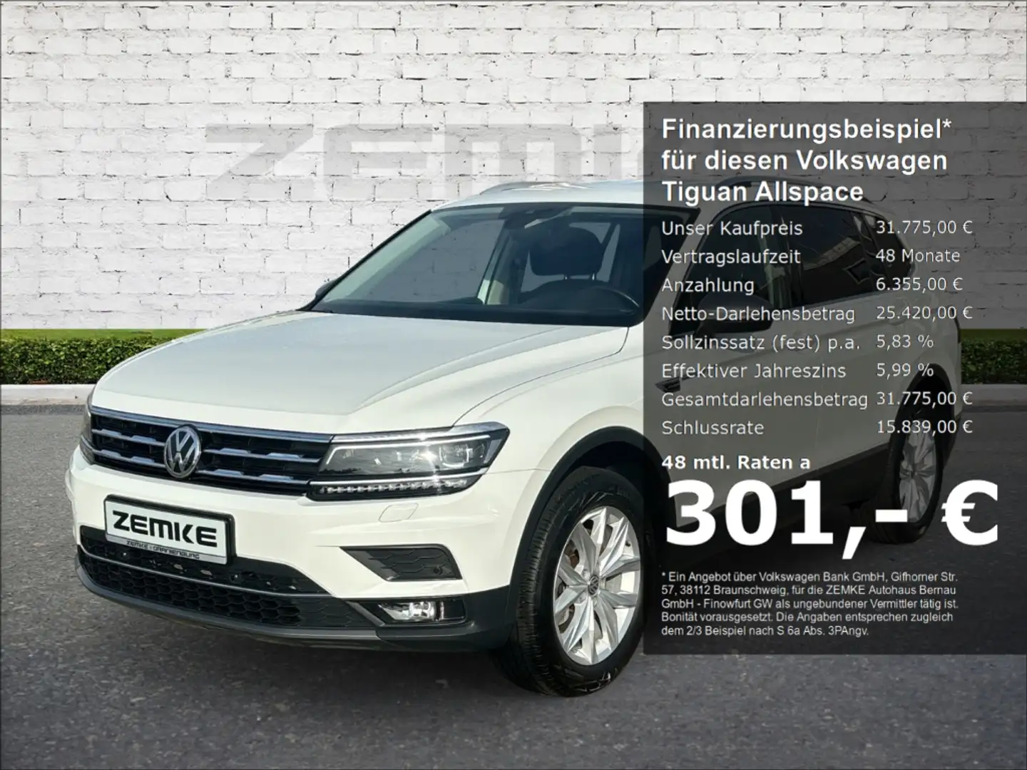 Volkswagen Tiguan Allspace 2.0 TDI DSG Highline 4Motion AD LED Kurvenlicht Sp Weiß - 1