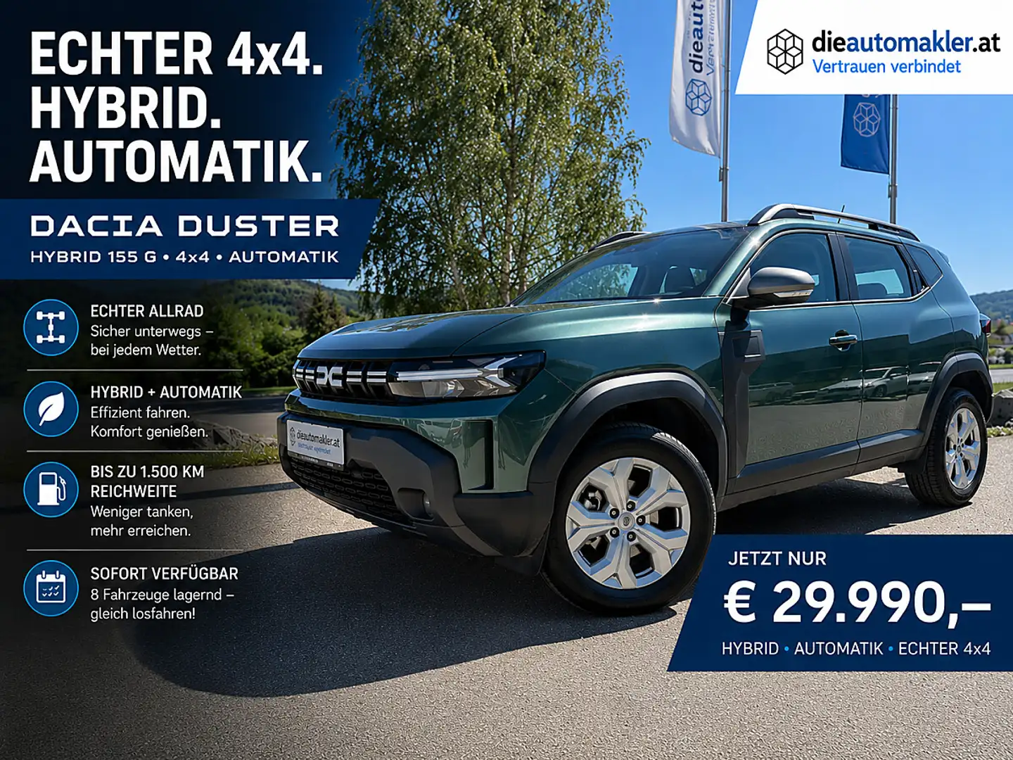 Dacia Duster ECHTER 4x4. HYBRID. AUTOMATIK. € 29.990,- Grün - 1