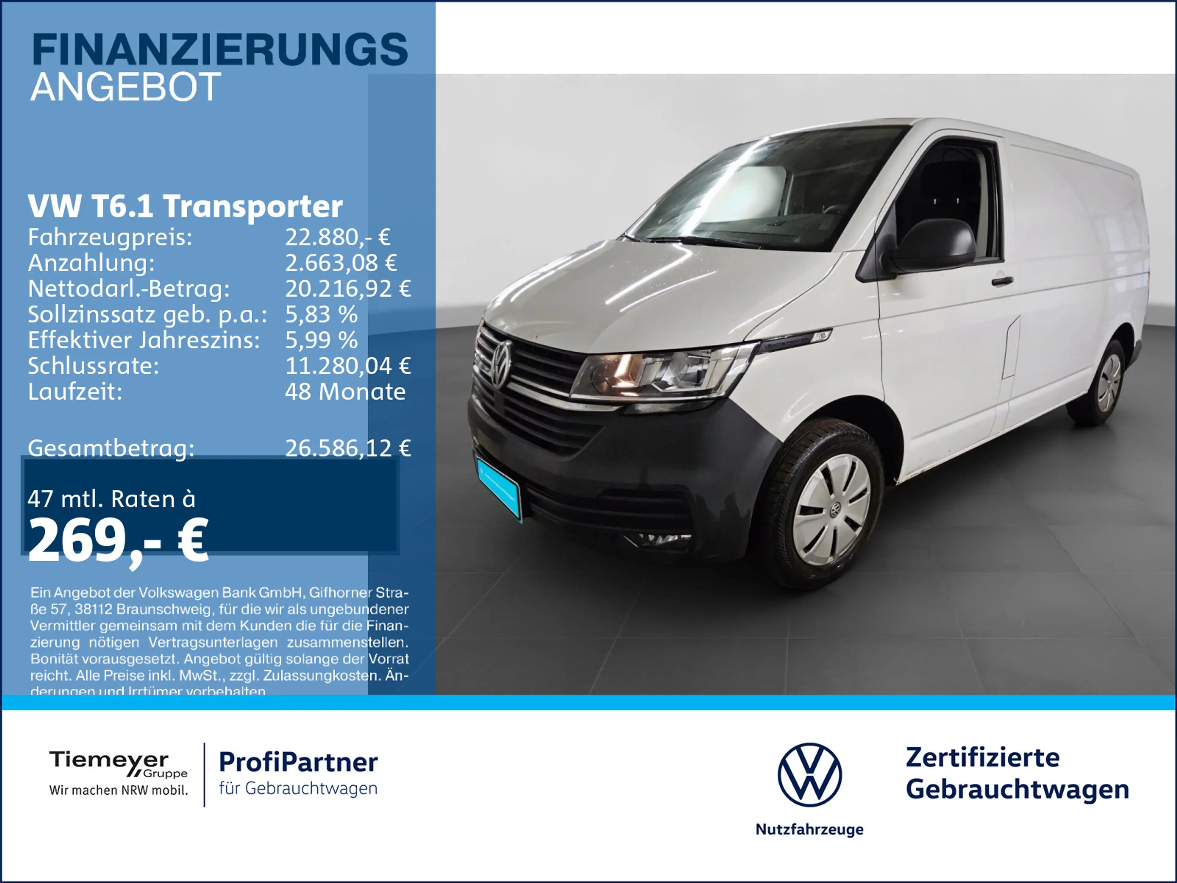 Volkswagen T6.1 Transporter T6.1 Kasten 3-SITZE FLÜGELTÜREN KLIMA