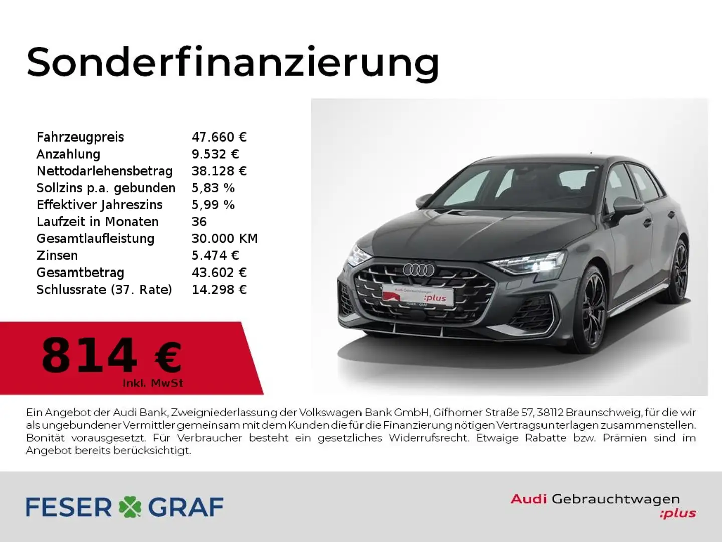 Audi S3 Sportback Matrix/App-Connect/Parkass./Alu-18 Grau - 1