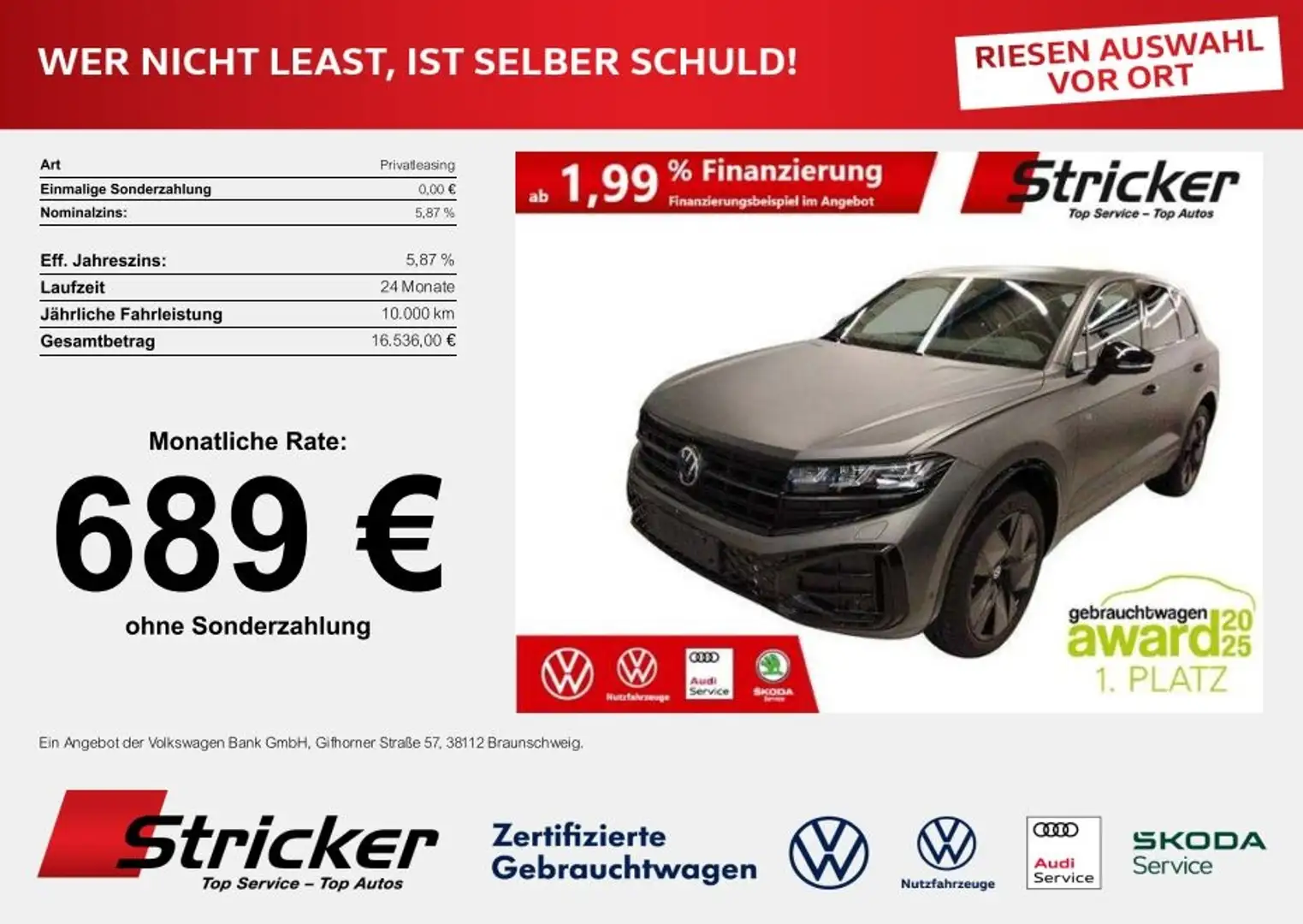Volkswagen Touareg R-Line 3.0TDI 560,-ohne Anzahlung Neu 113.460,- Grau - 2