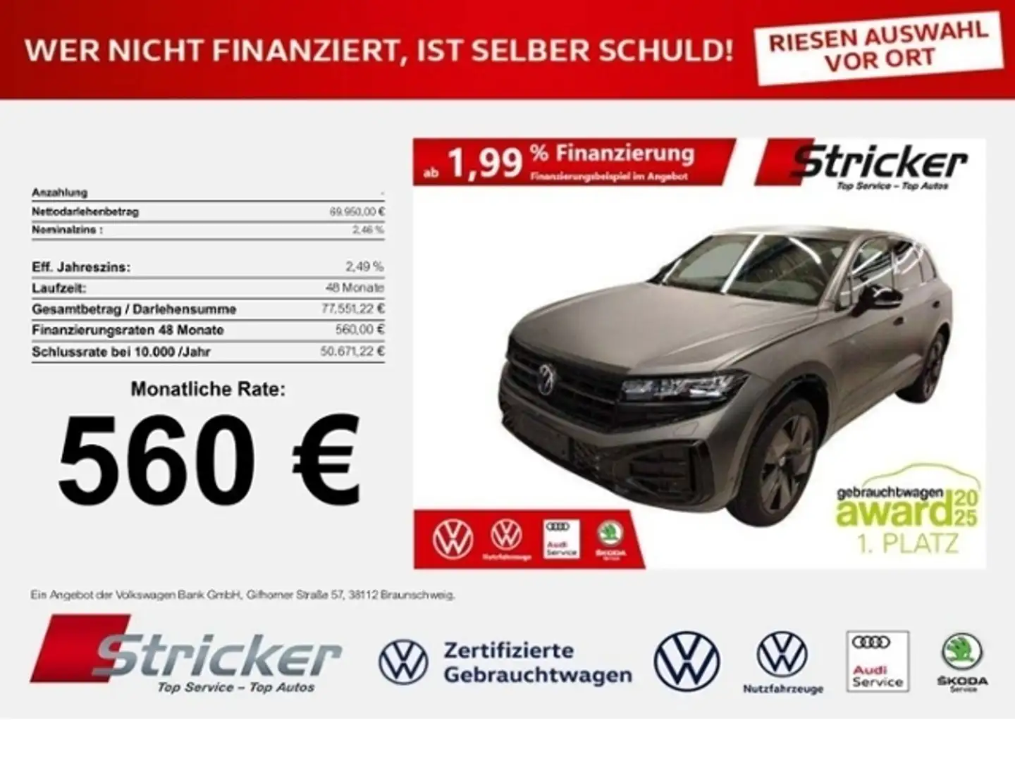 Volkswagen Touareg R-Line 3.0TDI 560,-ohne Anzahlung Neu 113.460,- Grau - 1