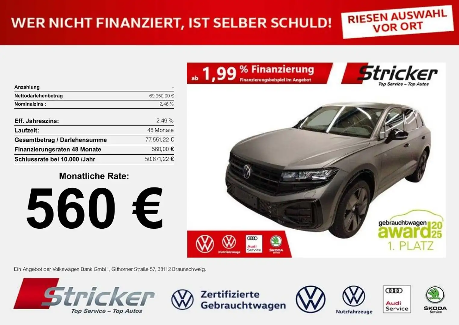 Volkswagen Touareg R-Line 3.0TDI 560,-ohne Anzahlung Neu 113.460,- Grijs - 1