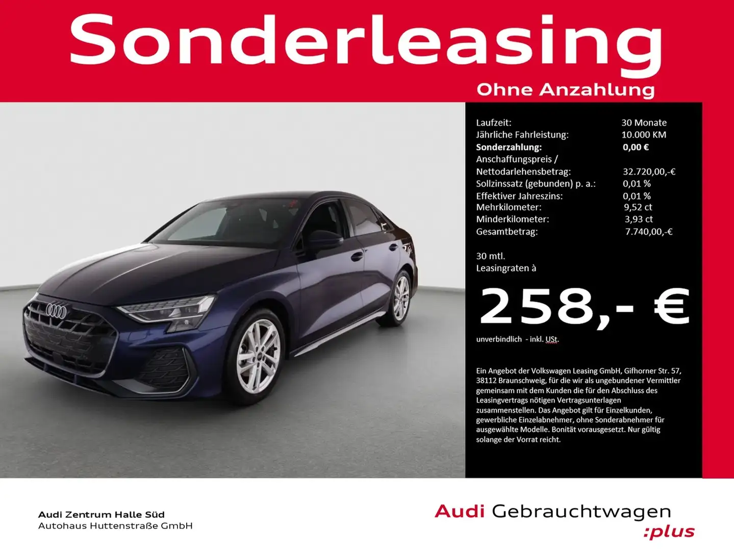 Audi A3 Limousine 30 TFSI S line LED NAVI+ KAMERA 18" Blau - 1