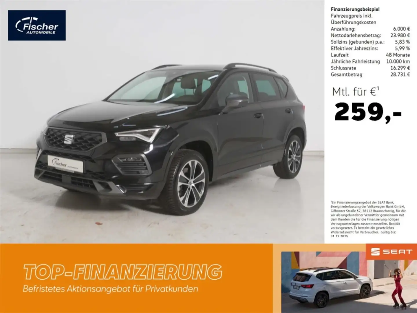 SEAT Ateca 2.0 TDI DSG FR NAV/el.Klappe/VIRTUAL/RFK Schwarz - 1